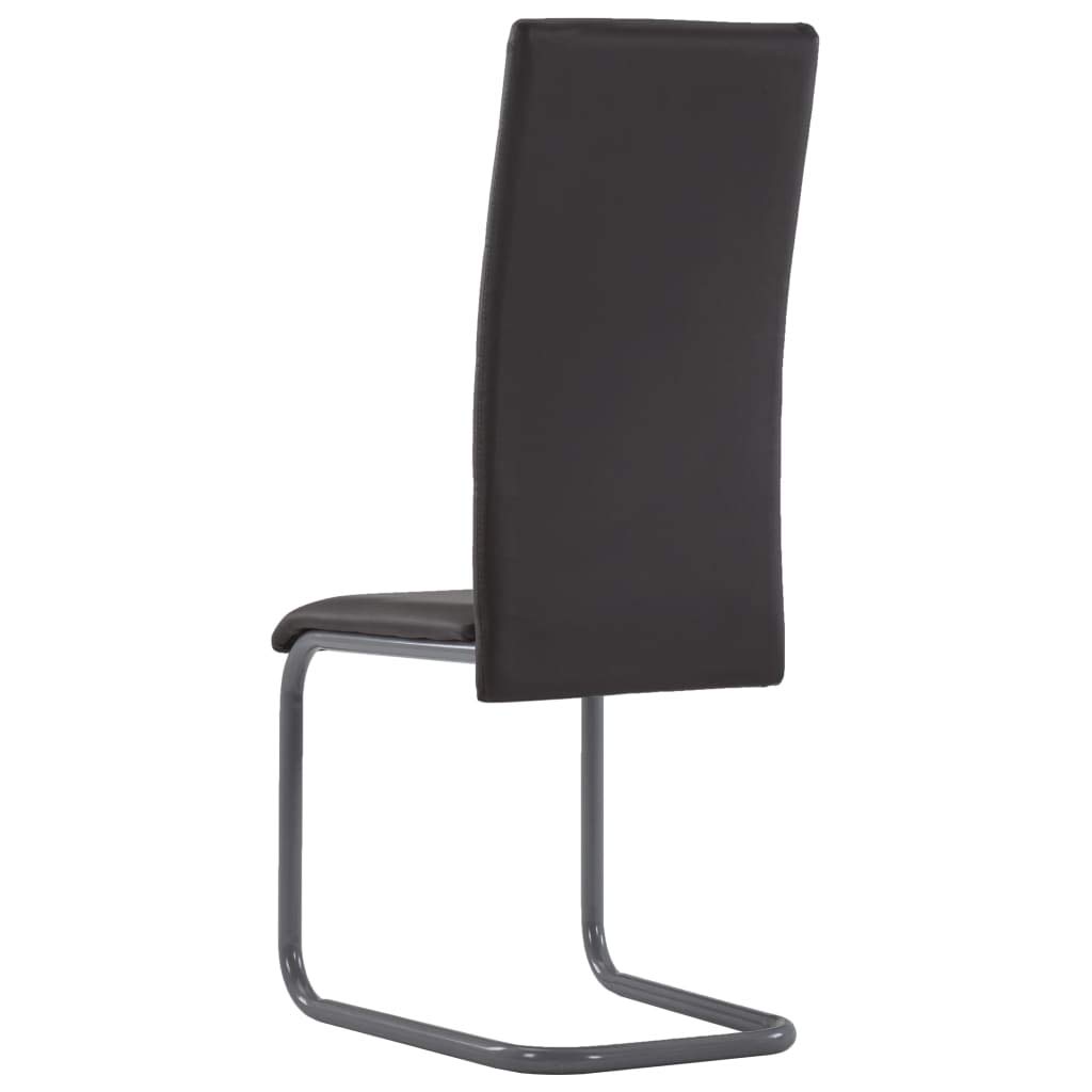 CHARMMA 282096 Set of 4 Cantilever Dining Chairs - Brown Faux Leather Upholstered Modern Kitchen Chairs for Dining Room, Restaurant, or Cafe