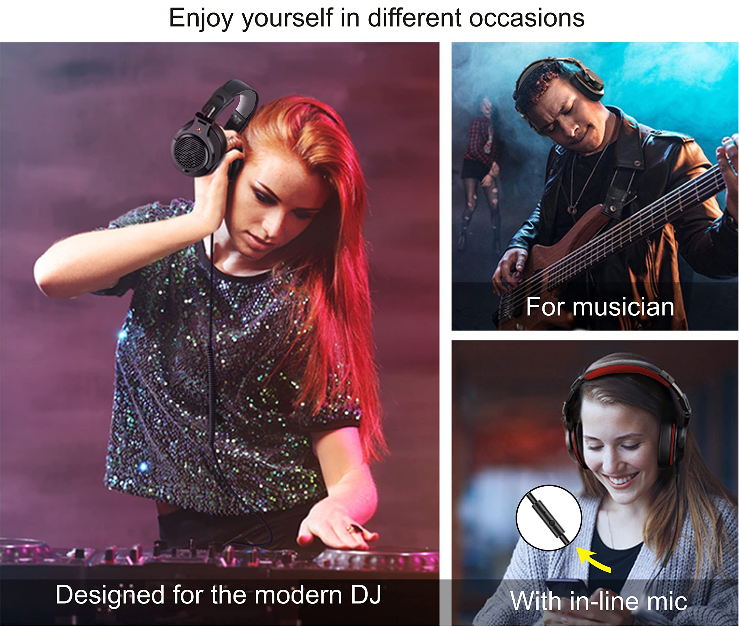 Prosonic DJ2G Over-Ear Headphones - Wired Bass Headset with 40mm Driver, Foldable Lightweight Design, SharePort & Built-in Mic for Recording, Mixing, Podcasting, Gaming & Music - Perfect for Studio, PC, TV & Travel (Black Grey)