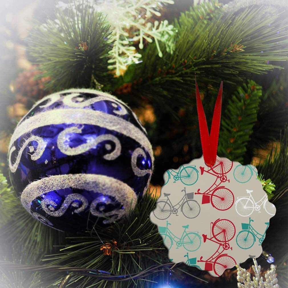 Aluminum Christmas Ornament Bicycles - Seamless Pattern Holiday Tree Decorations for Xmas - London-Themed Vehicle Design - Perfect for Home, Office & Festive Party Decor