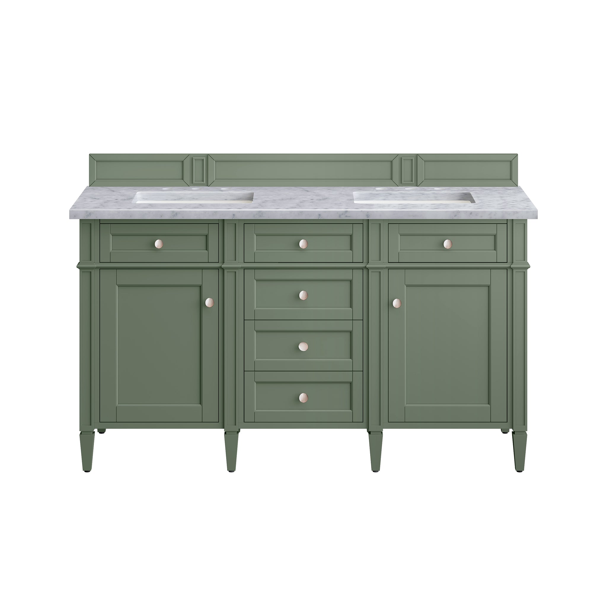 Brittany 60 Inch Double Bathroom Vanity with Smokey Celadon Finish & 3CM Carrara Marble Top - Perfect for Master Bathroom Renovation and Luxury Home Upgrade