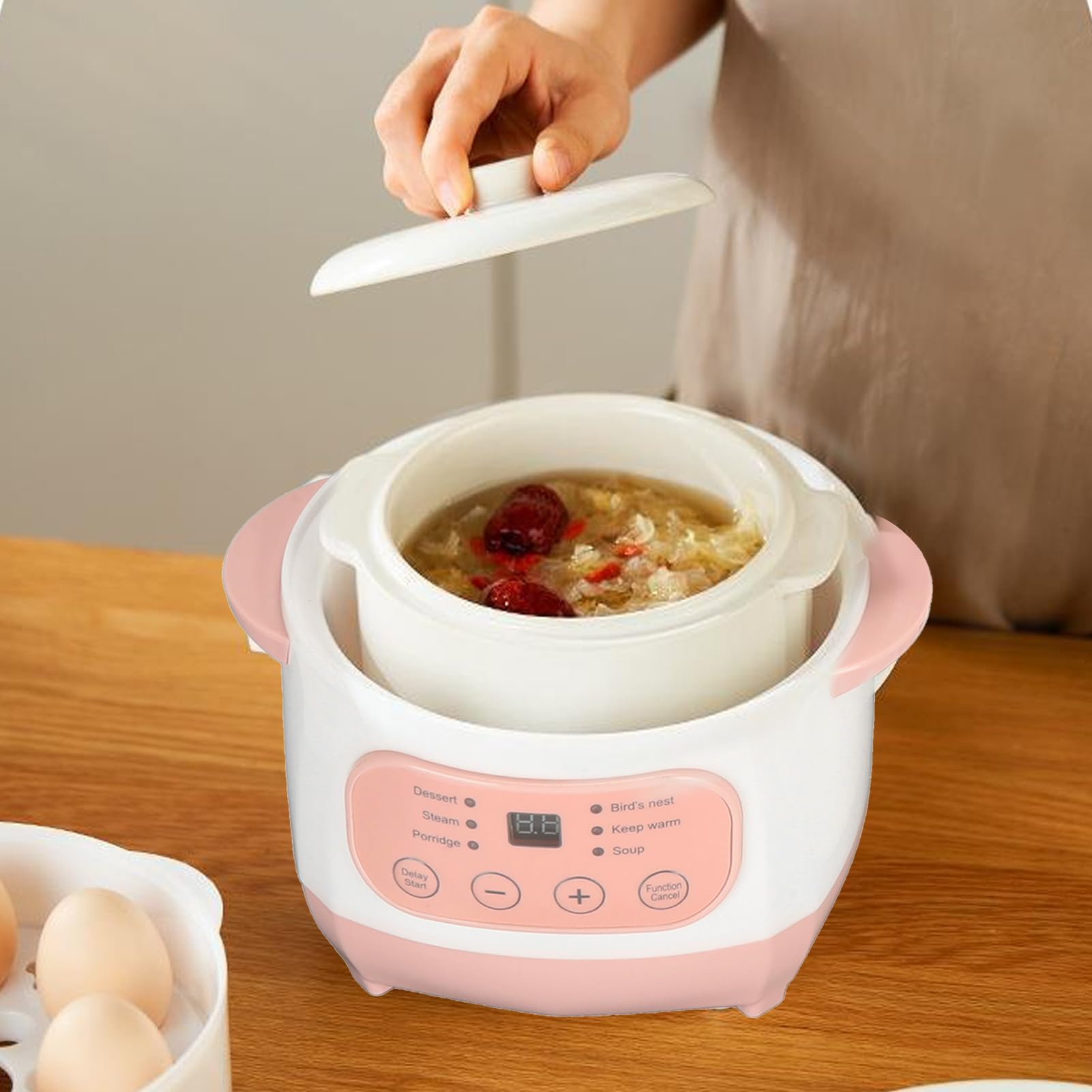 1L Electric Stew Pot with Smart Anti-Dry Burn Protection, Ceramic Soup Cooker with Timer Function for Home Kitchen (110V US Plug) - Perfect for Slow Cooking, Meal Prep & Healthy Eating