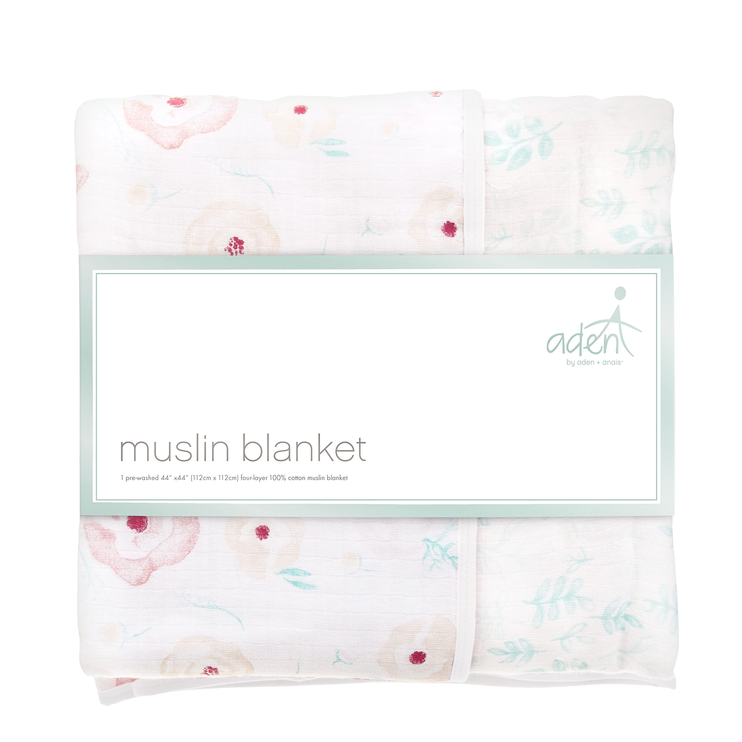 aden + anais Essentials Dream Blanket - Soft Muslin Baby Blankets for Boys & Girls | Lightweight Newborn Nursery & Crib Blanket | Perfect Baby Shower & Registry Gift | Full Bloom Roses Design | Ideal for Swaddling, Stroller & Playtime