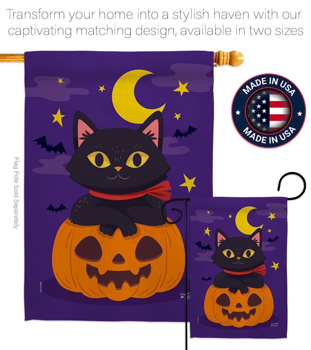 Halloween Kitty Garden Flag Set - Spooky Black Cat & Pumpkin Decor for Fall Yard