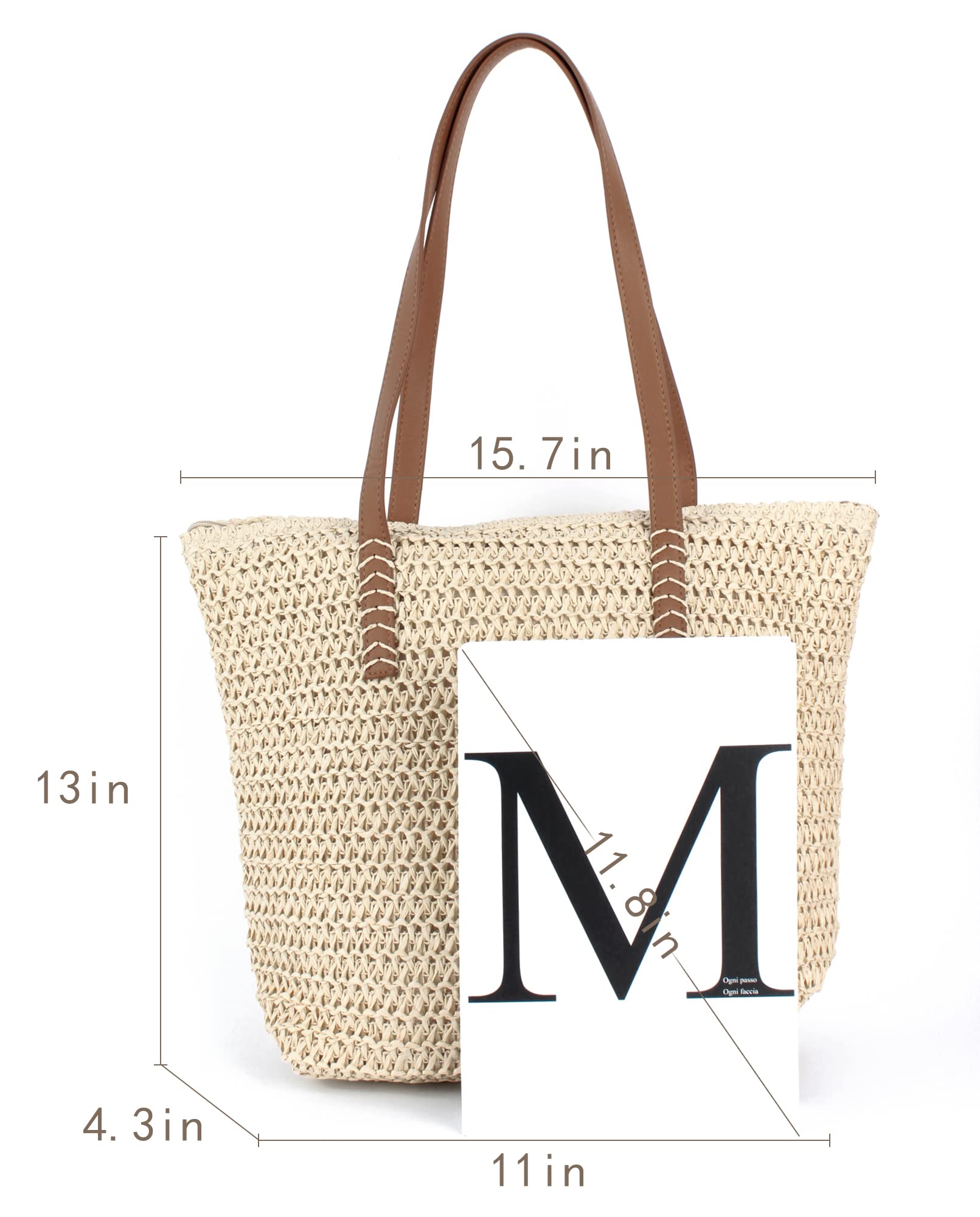 ZLM BAG US Women's Straw Crochet Tote Bag - Large Bohemian Beach Shoulder Bag - Handmade Summer Purse for Women - Perfect for Beach Vacations, Picnics & Shopping