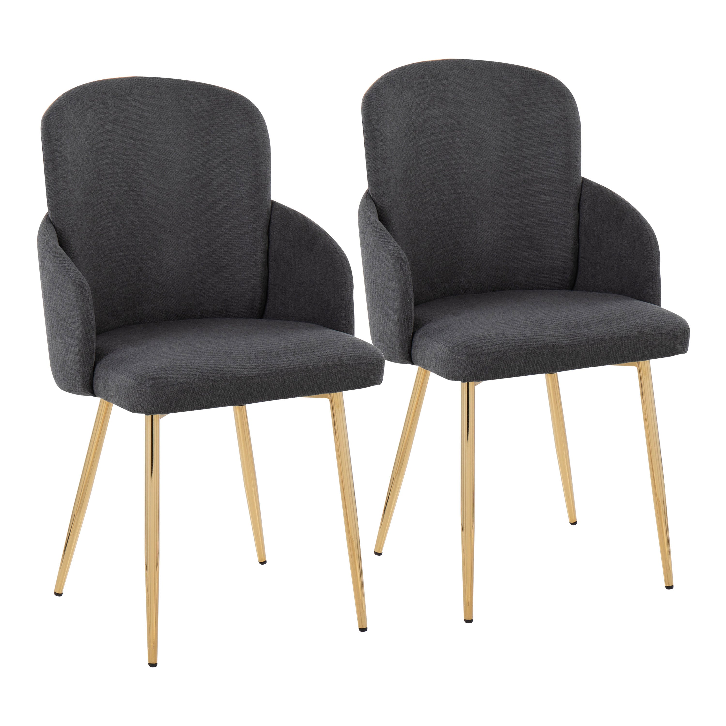 LumiSource Modern Dahlia Dining Chairs - Set of 2 Gold Metal Grey Fabric Chrome Accent - Elegant Contemporary Seating for Dining Room, Kitchen, or Office