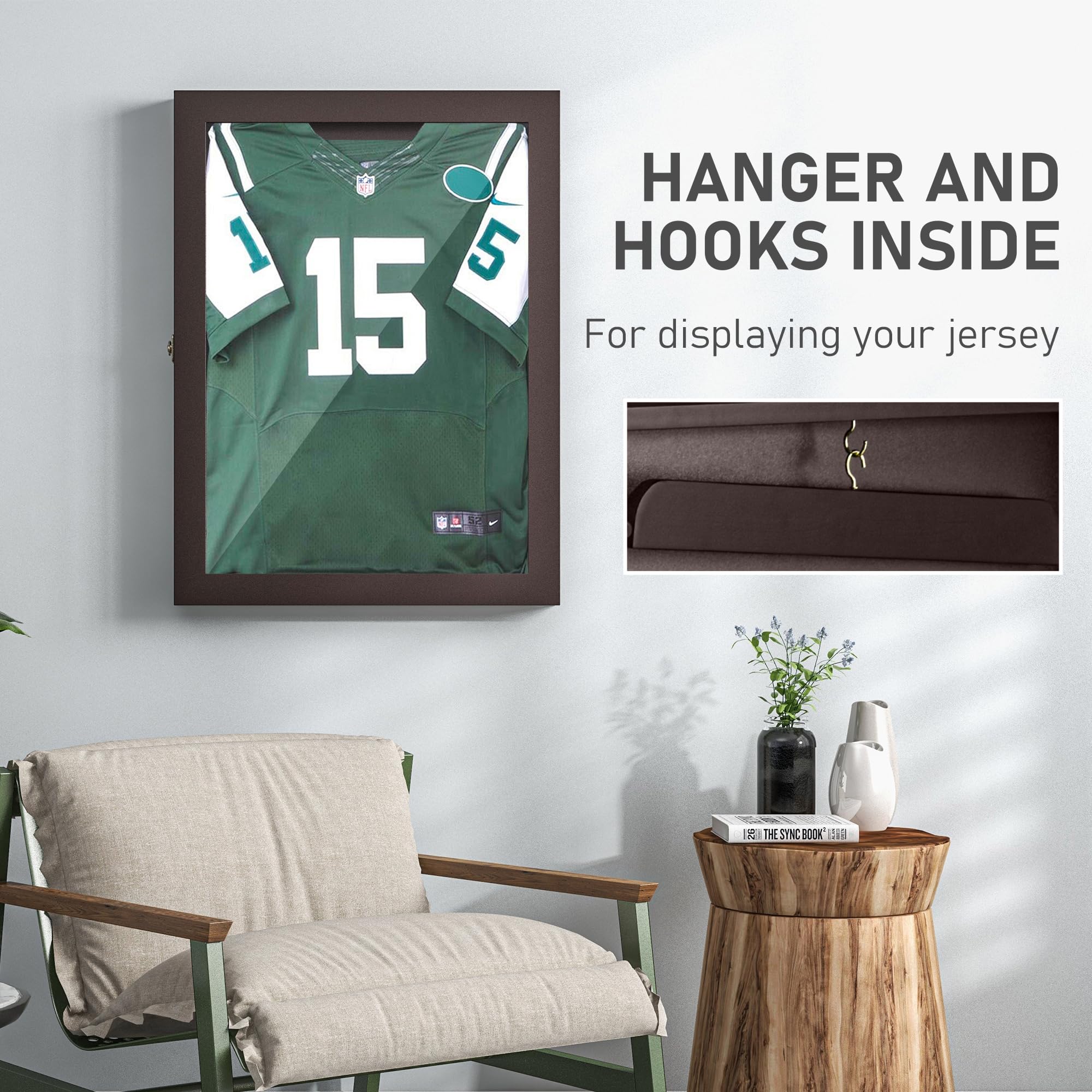 Premium Lockable Jersey Display Shadow Box - UV Protected Acrylic Wall Mount Frame for Baseball, Basketball, Football, Soccer & Hockey Jerseys - Large Sport Shirt Display Case with Hangers (Black) - Perfect for Memorabilia Showcase, Man Cave Decor & Sports Room Display