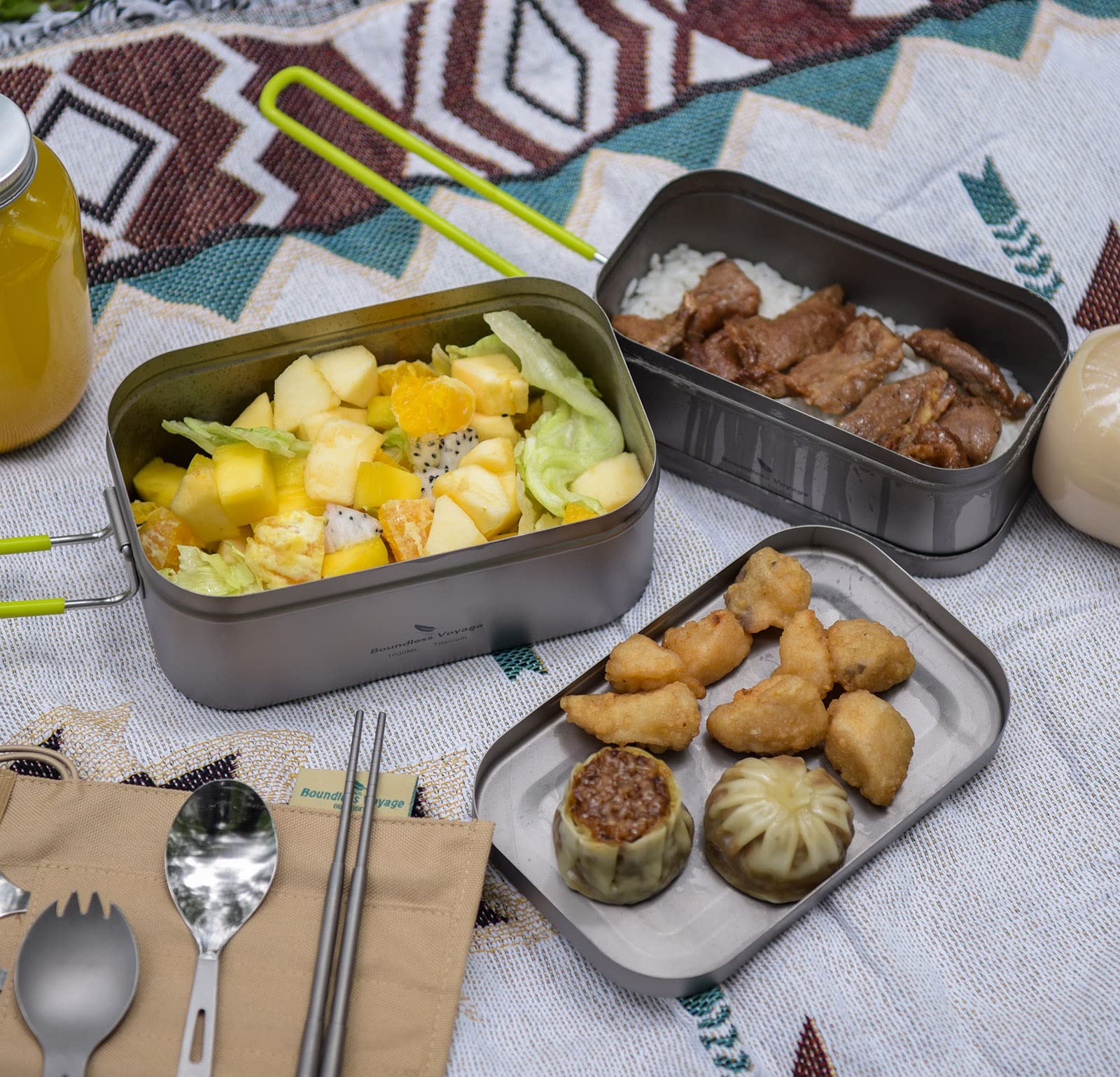 Boundless Voyage Collapsible Camping Mess Kit - Portable Lunch Box with Folding Handle, Lightweight Outdoor Tableware Set with Lids for Hiking, Picnics & Backpacking