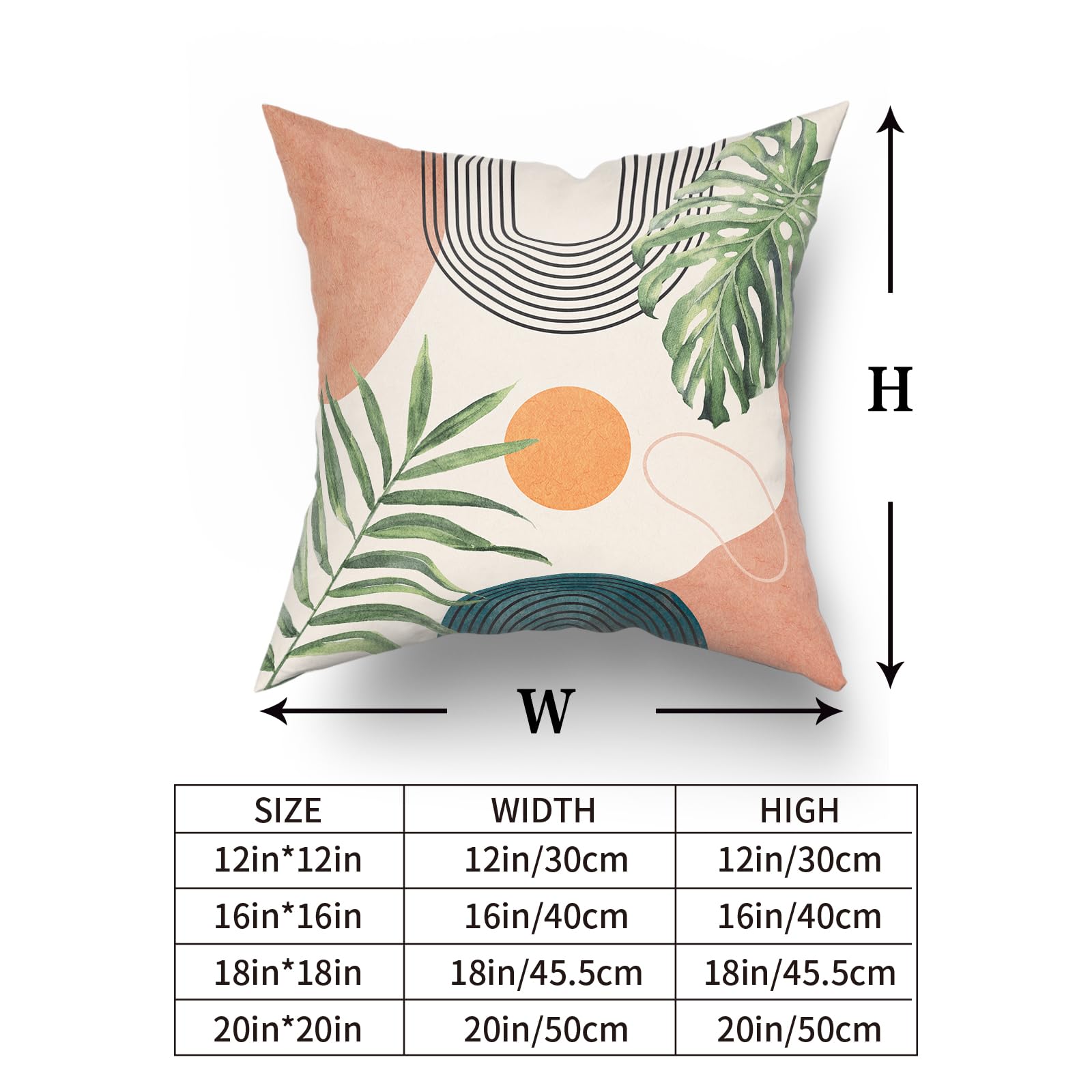 Boho Outdoor Throw Pillow Covers 18x18 Set of 2 - Abstract Art Bohemian Geometric Leaf Pillow Covers in Beige & Orange, Mid Century Modern Style Decor for Bed, Sofa, Living Room & Patio