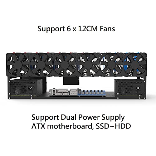 6GPU/8GPU/12GPU Steel Mining Rig Frame - Open Air Miner for Bitcoin, ETH, ETC & ZEC Cryptocurrency Mining - Dual Power Supply Support - Includes 6 Cooling Fans - Perfect for Home & Commercial Crypto Mining Operations