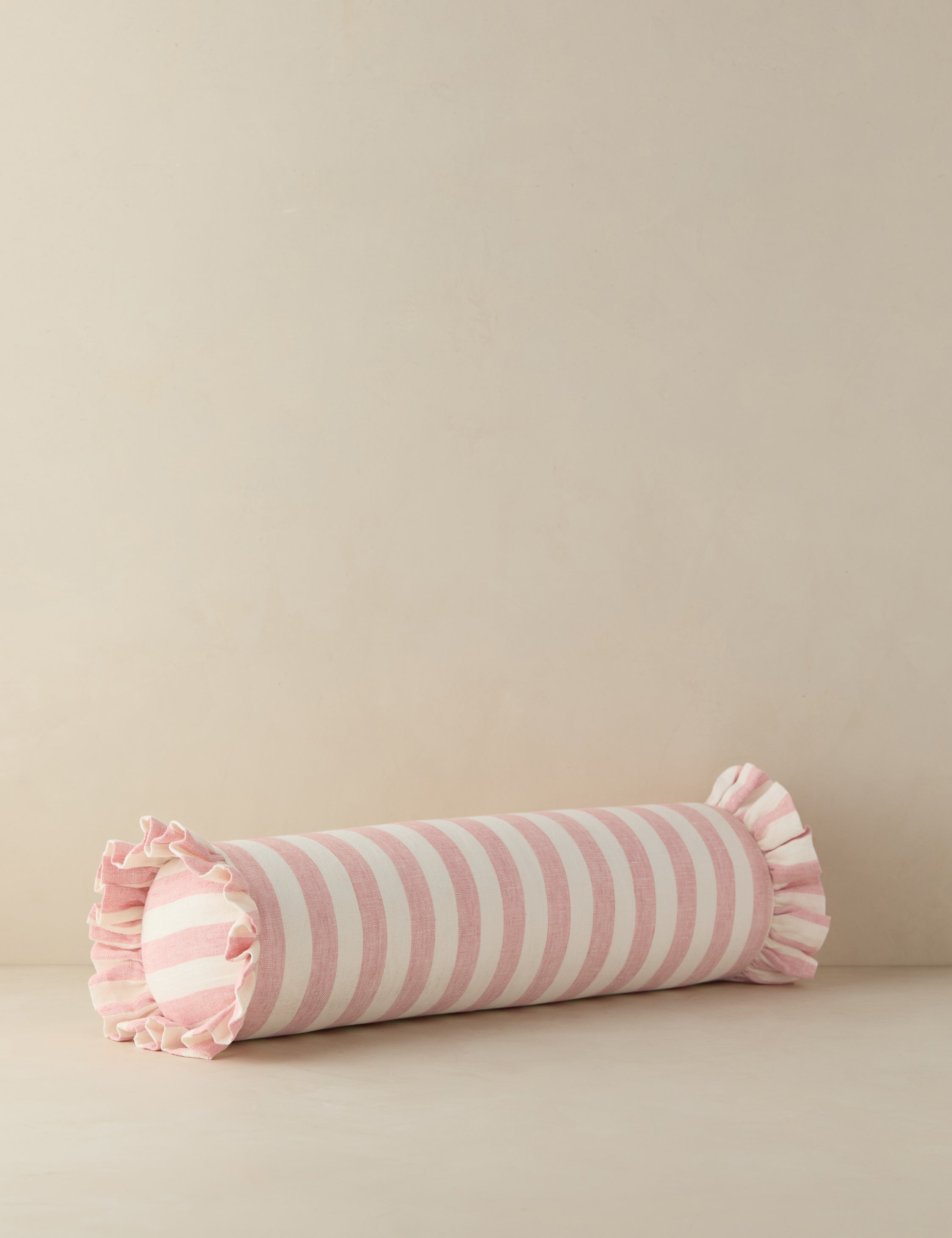 Amaroso Linen Ruffle Bolster Pillow - Decorative Couch Pillow for Sofa, Bed, Nursery - Soft Home Decor Accent for Living Room, Bedroom, Nursery