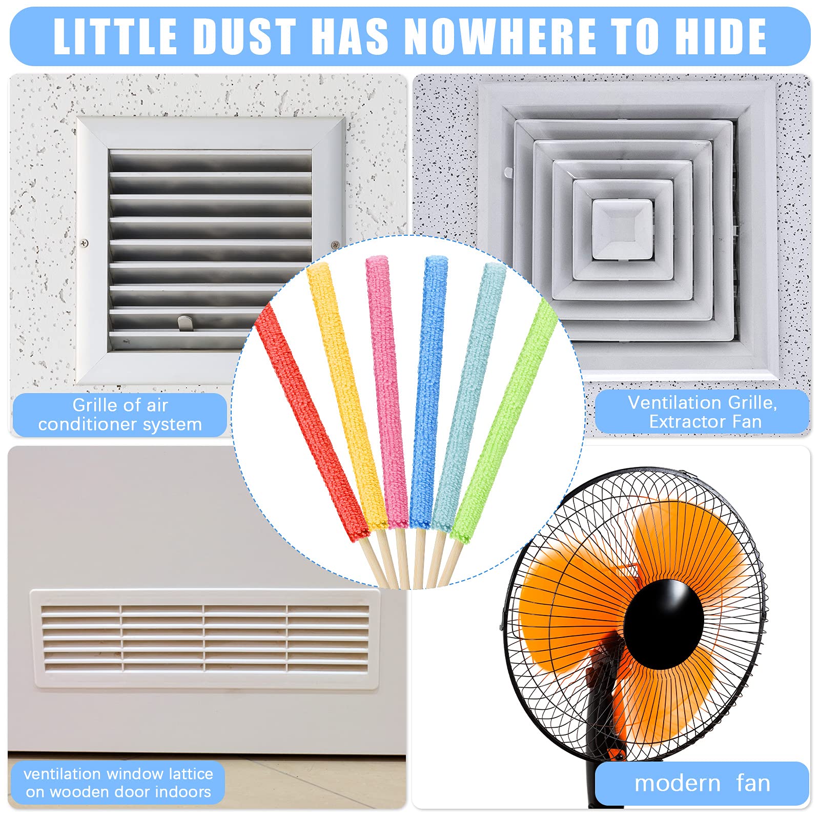 12-Piece Microfiber Detail Duster Sticks Set - Mini Cleaning Brushes for Car Vents, Home Air Vents, Windows & Tight Spaces | Dust Removal Tool for Electronics, Fans & Crevices | Reusable Soft Cleaning Kit