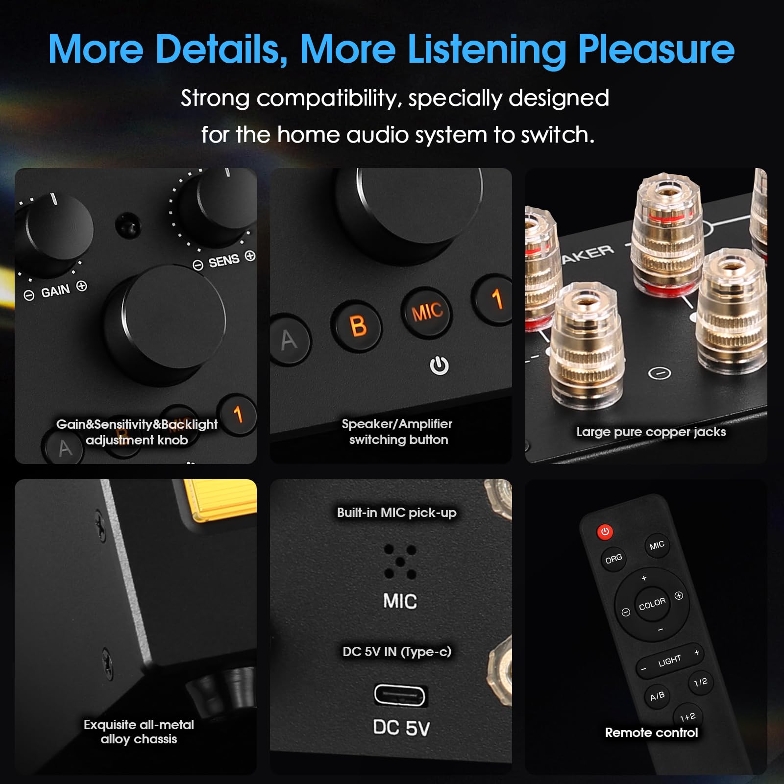 Douk Audio VU3 PRO Dual Analog VU Meter & 2-Way Amplifier Switch - 2-IN-2-OUT Speaker Selector with DB Panel Display for Home Stereo & Professional Audio Systems