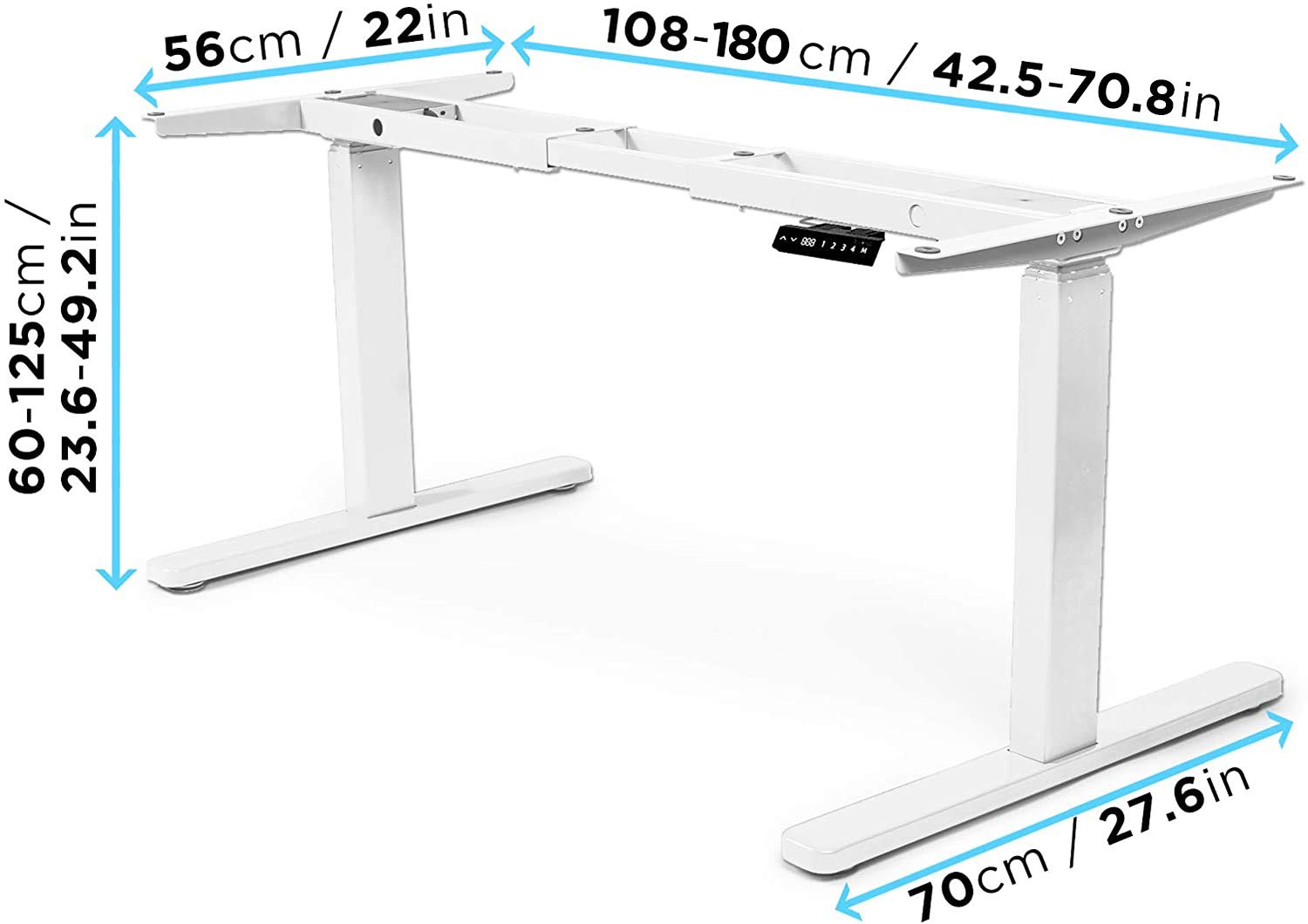 Duronic TM23 WE Electric Height Adjustable Standing Desk Frame | Dual Motor Ergonomic Workstation (60-125cm) | 3-Stage Memory Function | White | Perfect for Home Office & Remote Work