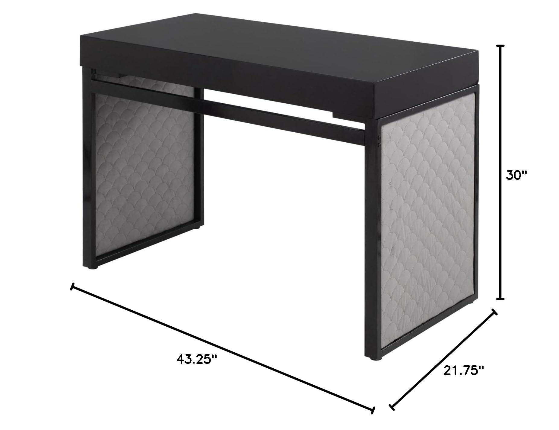 LumiSource Drift Upholstered Desk - Modern Home Office & Gaming Desk with Drawers, Small Black Computer Desk for Bedroom - Perfect for Remote Work & Small Spaces