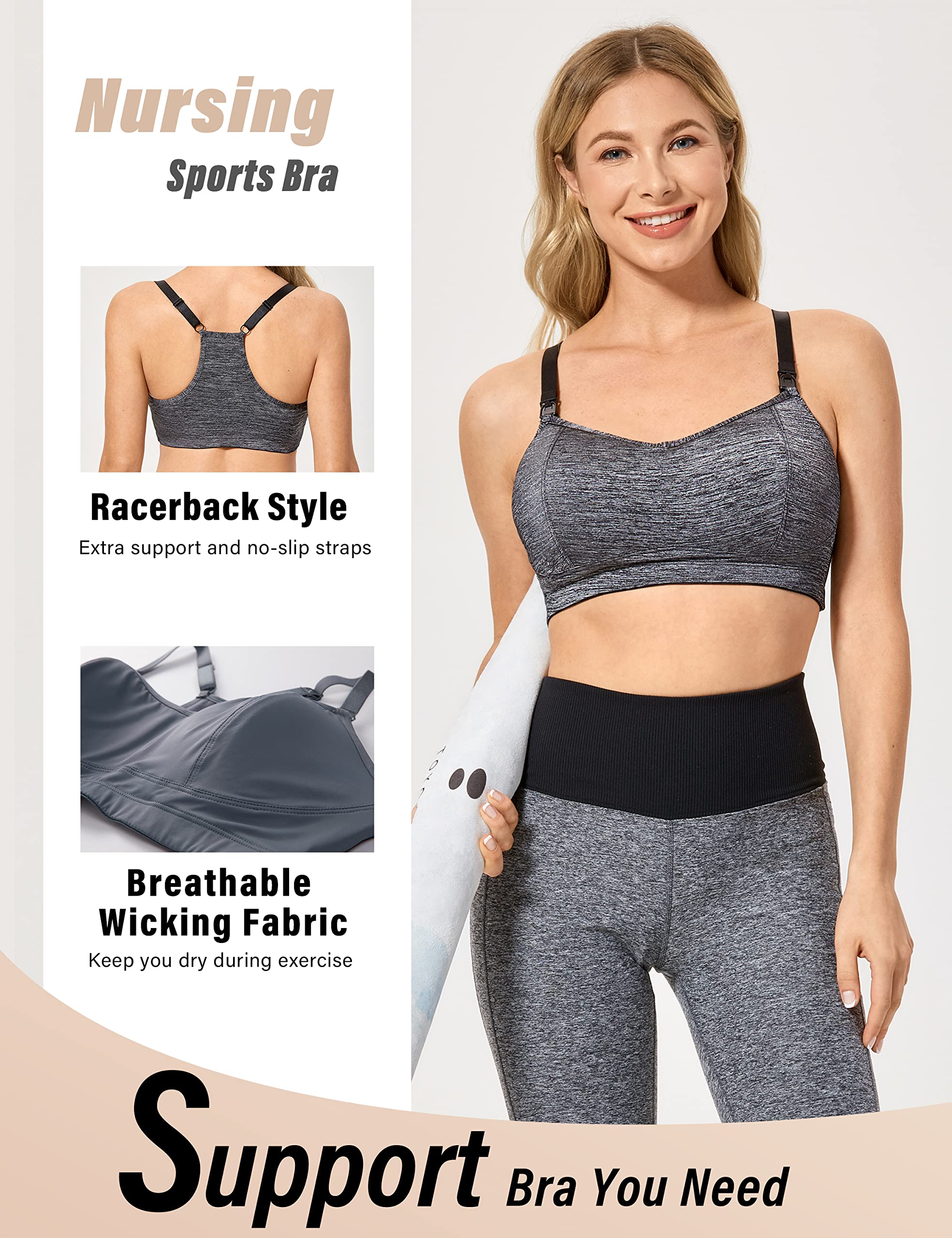 Gratlin Women's Wireless Nursing Sports Bra - Racerback Maternity Bra with Removable Pads for Breastfeeding & Support | Perfect for Yoga, Gym & Daily Comfort