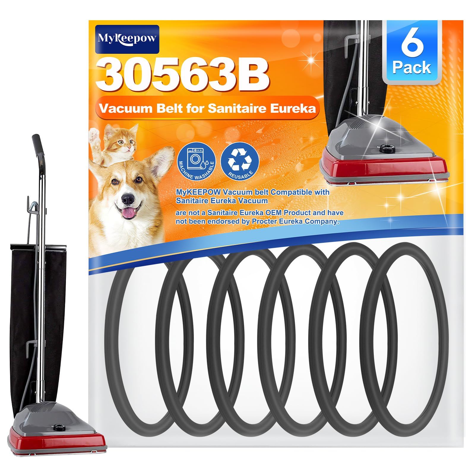 Sanitaire SC679 Vacuum Belts 6 Pack - Replacement Round Belts for Eureka & Sanitaire Commercial Upright Vacuums - Fits Models 30563B, 30563A - Ideal for Office, Hotel & Commercial Cleaning