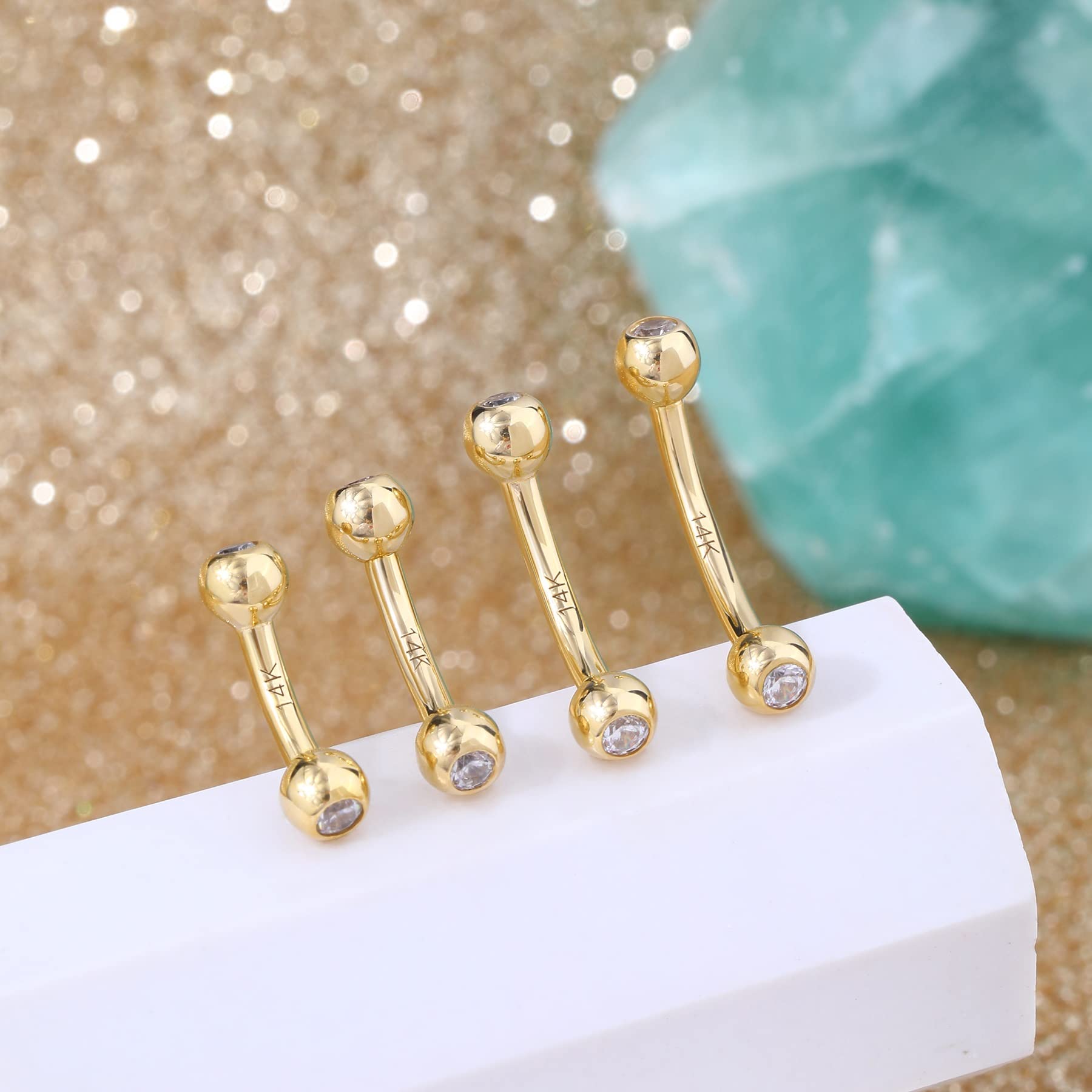 COCHARM 14K Real Gold Belly Button Rings - 16g/14g Short & Long Upper Navel Piercing Jewelry - Cute Rook Barbell for Belly Button & Cartilage Piercing - Perfect for Everyday Wear & Special Occasions