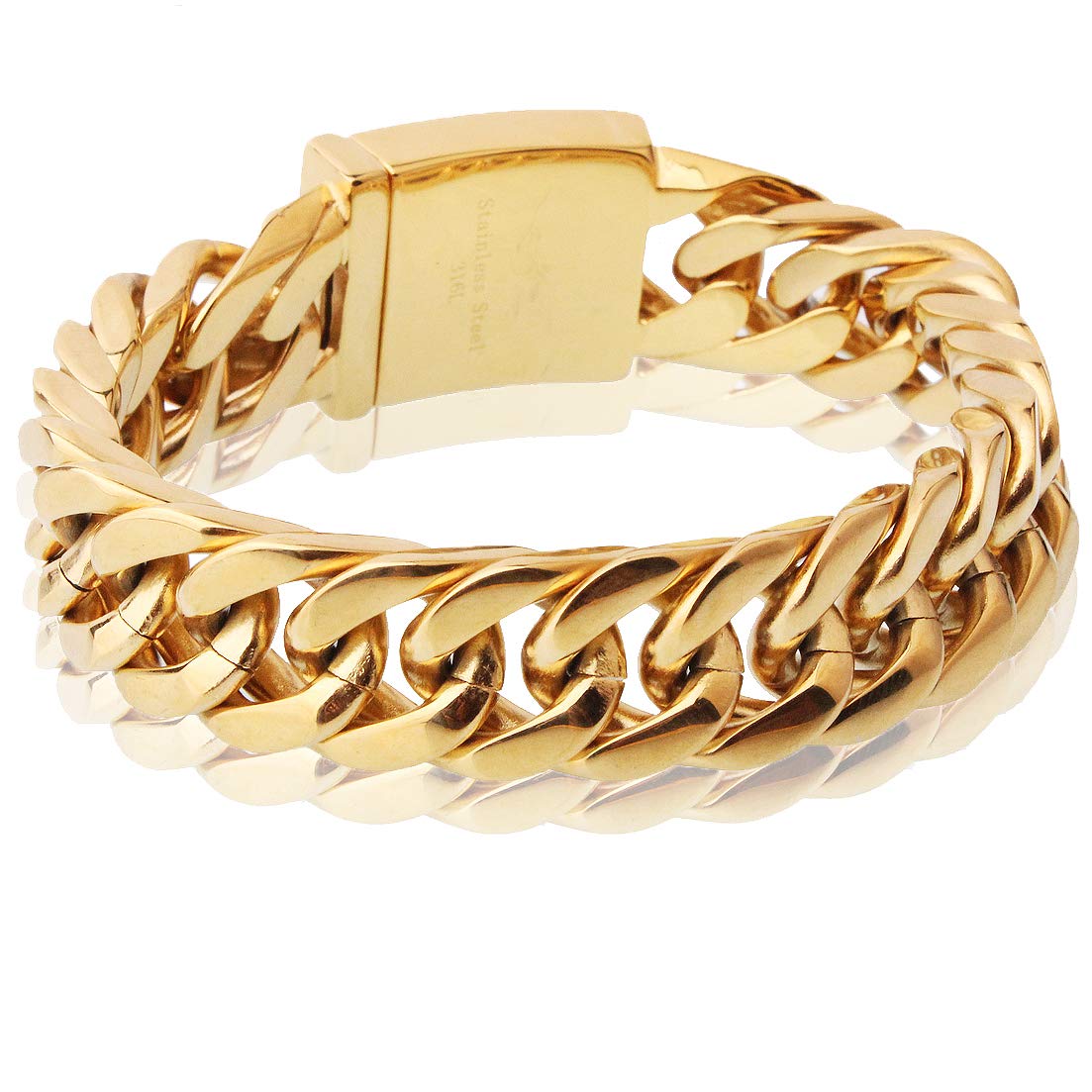 Men's Heavy Gold Stainless Steel Cuban Link Bracelet - Miami Chain Bangle Jewelry for Men - Perfect for Casual Wear, Parties & Gifts