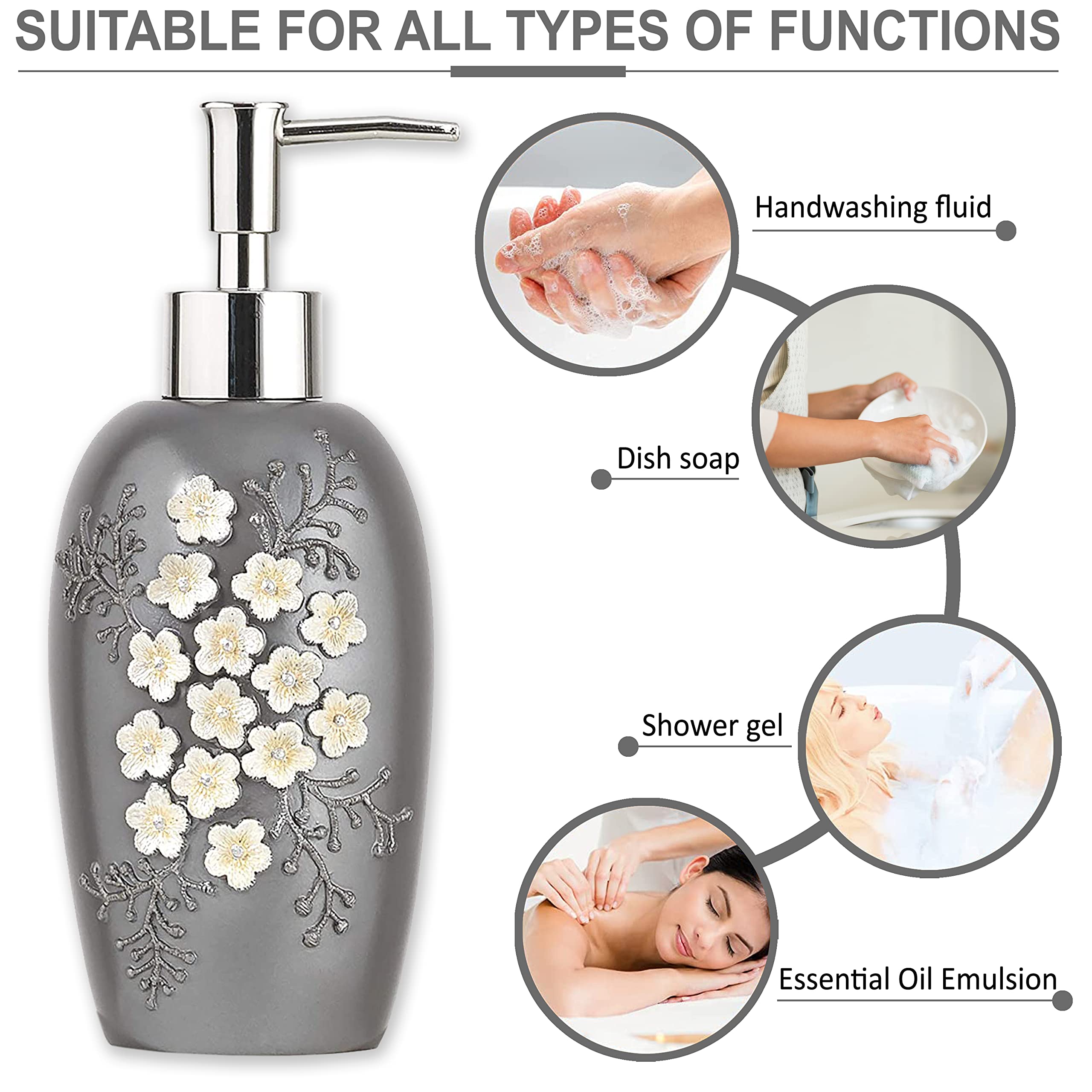 Bloomfield Grey Bath Lotion Pump - Premium Hand Soap Dispenser for Bathroom Sink, Shower & Spa - Elegant & Durable Design for Home & Commercial Use