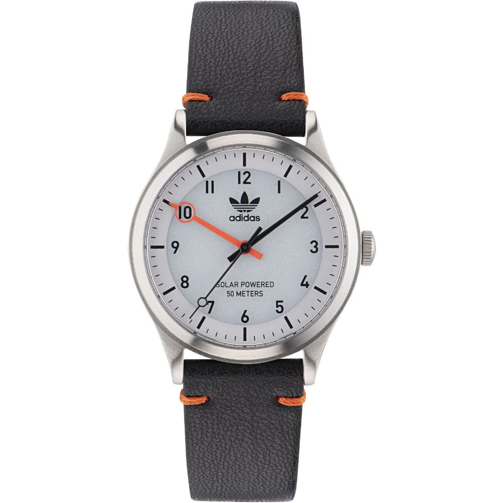 Adidas Originals Men's Silver Dial Black Leather Strap Watch AOST23045 - Stylish Casual & Sports Timepiece for Everyday Wear