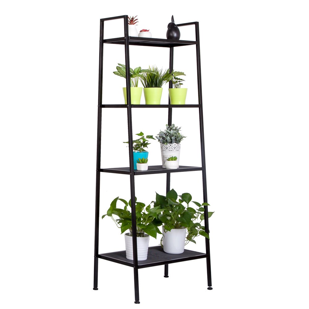 Vintage 4-Tier Ladder Shelf - Multifunctional Storage Rack for Books, Plants & Home Decor | Perfect for Office, Living Room & Bathroom Organization | Space-Saving Black Bookshelf for Small Spaces