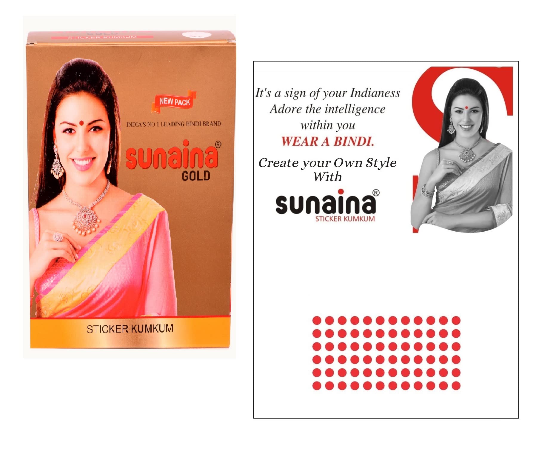 Sunaina Premium Gold Sticker Kumkum Bindi Set - 15 Red Round Velvet Pottu Bindis with Cards for Women & Girls (3mm GR-8) - Perfect for Indian Weddings, Festivals & Traditional Outfits