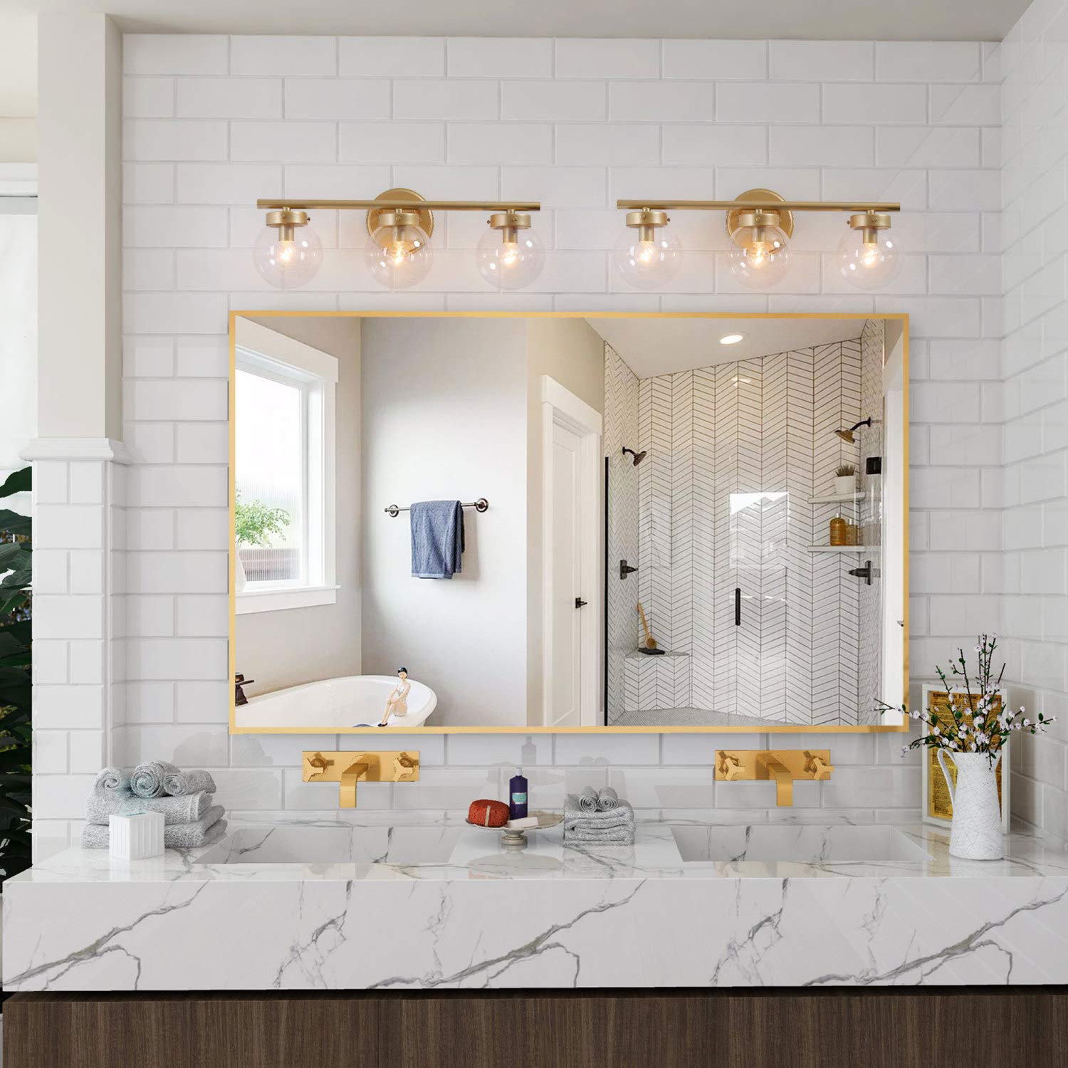 Gold Vanity Light with 3 Clear Globe Glass - 19.5