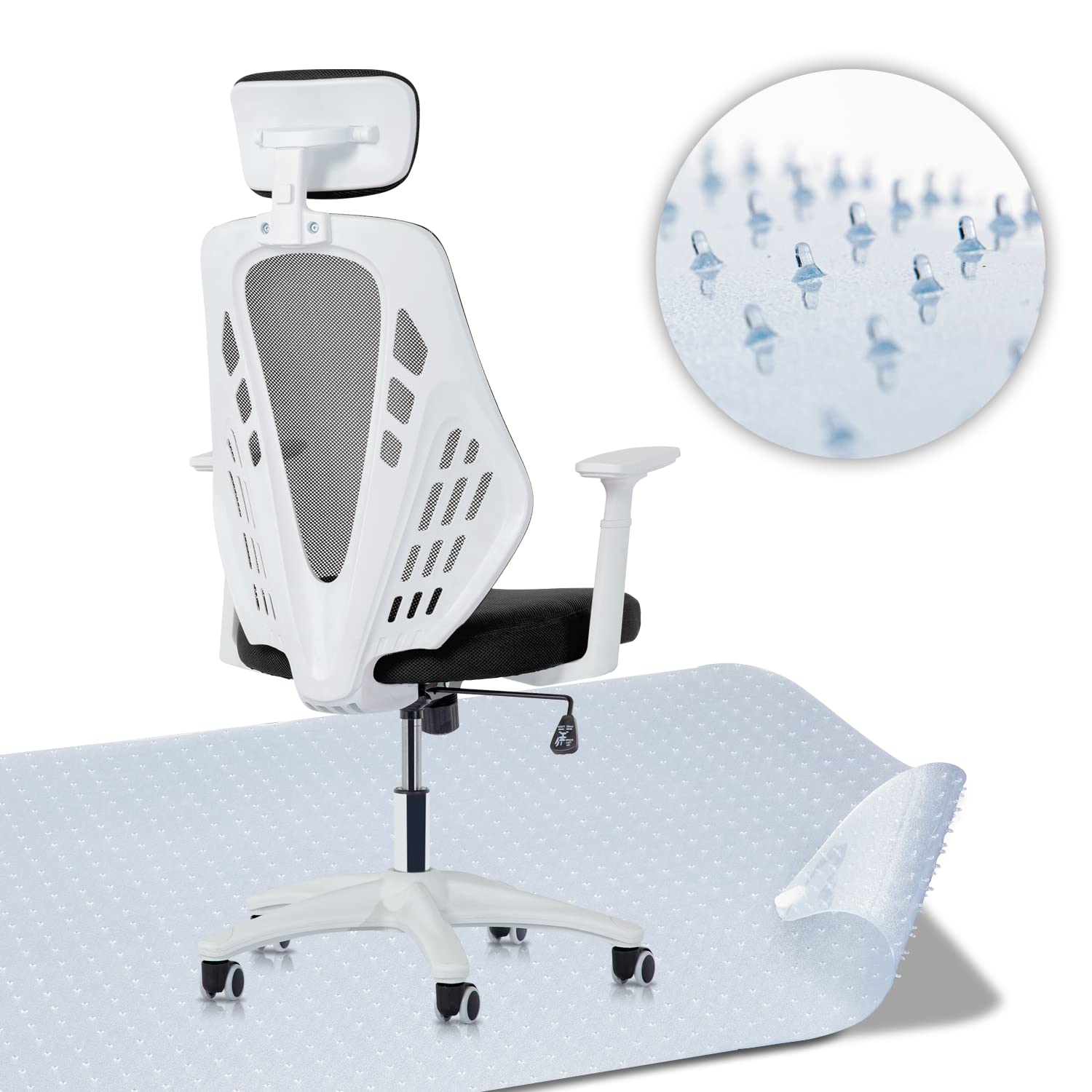 MoNiBloom Ergonomic Mesh Office Chair with Adjustable Headrest & Lumbar Support + Non-Slip Chair Mat - Perfect for Home Office, Gaming & Workspace Comfort