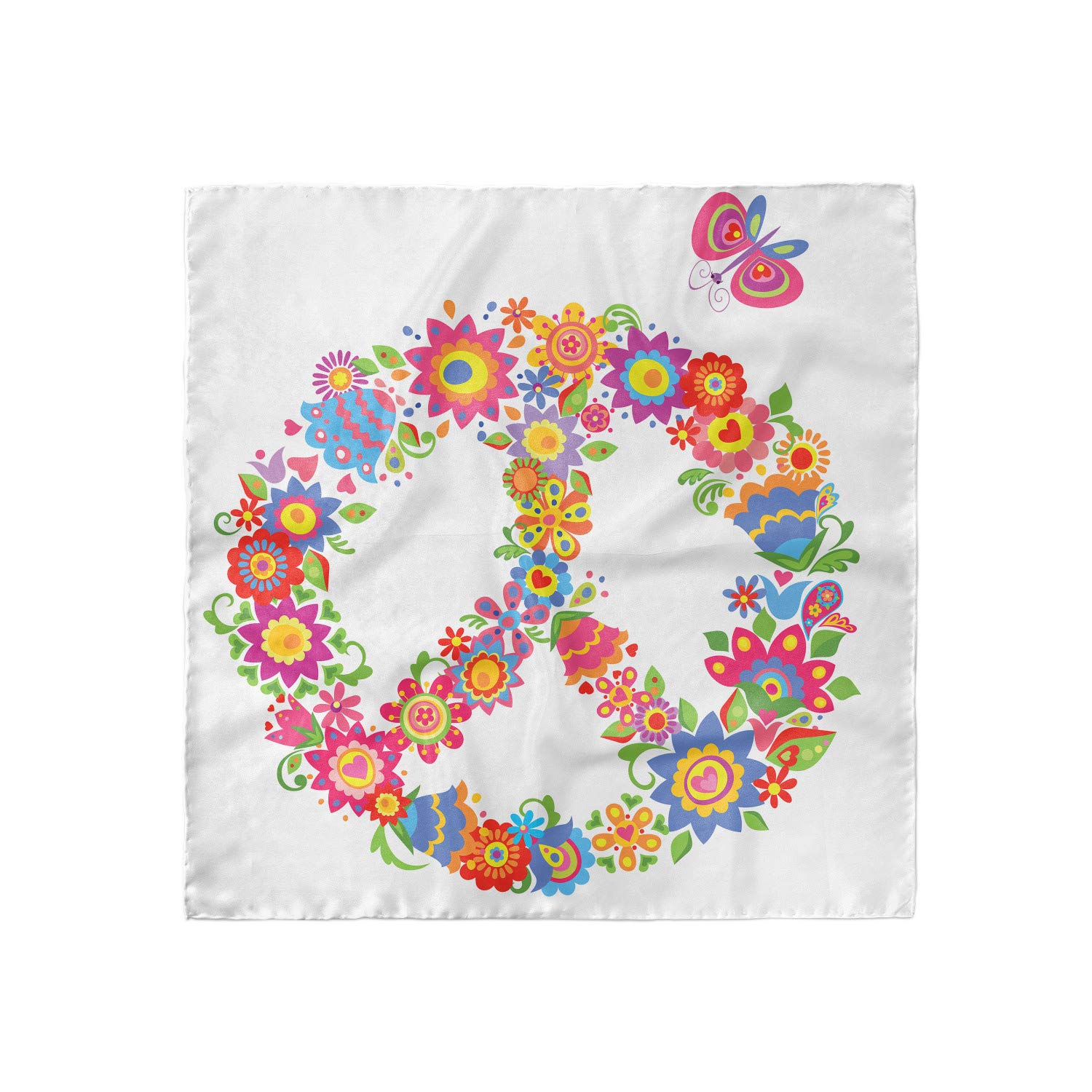 Ambesonne Colorful Hair Scarf - Peace Equality Flower Print Head Wrap for Women, Boho Style Bandana for Summer, Beach, Yoga & Outdoor Activities