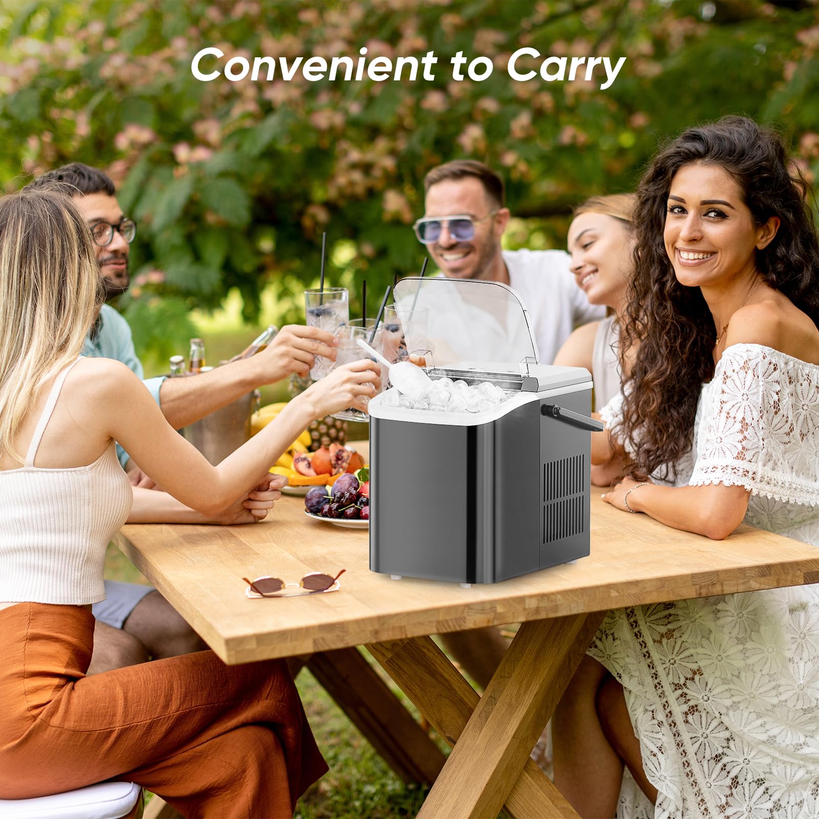 DUMOS Countertop Ice Maker Machine - 26lbs/24Hrs, 9 Cubes in 6 Mins, Self-Cleaning, Portable & Quiet - Perfect for Home Kitchen, RV, Camping, Office & Outdoor Parties (Black)