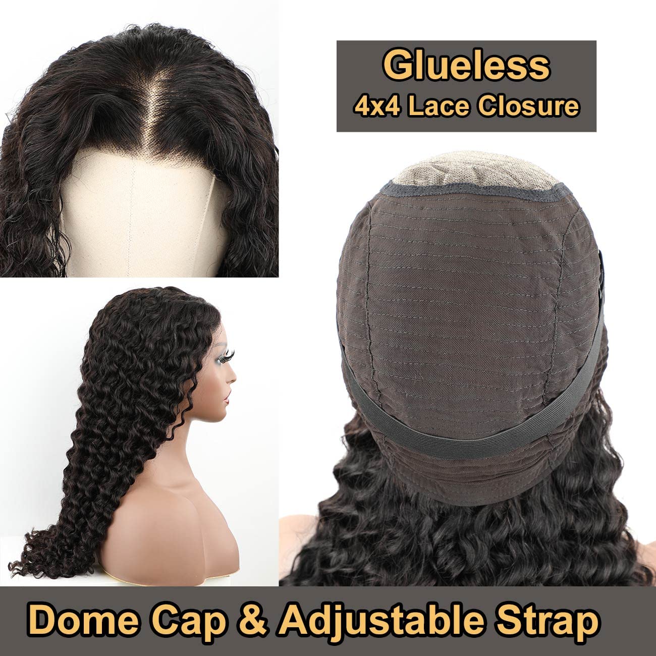 Domiso 26 Inch Glueless Lace Front Wig - 100% Human Hair Deep Wave Wig with Pre Plucked & Pre Cut Lace for Black Women | No Glue Needed | Perfect for Daily Wear, Parties & Special Occasions