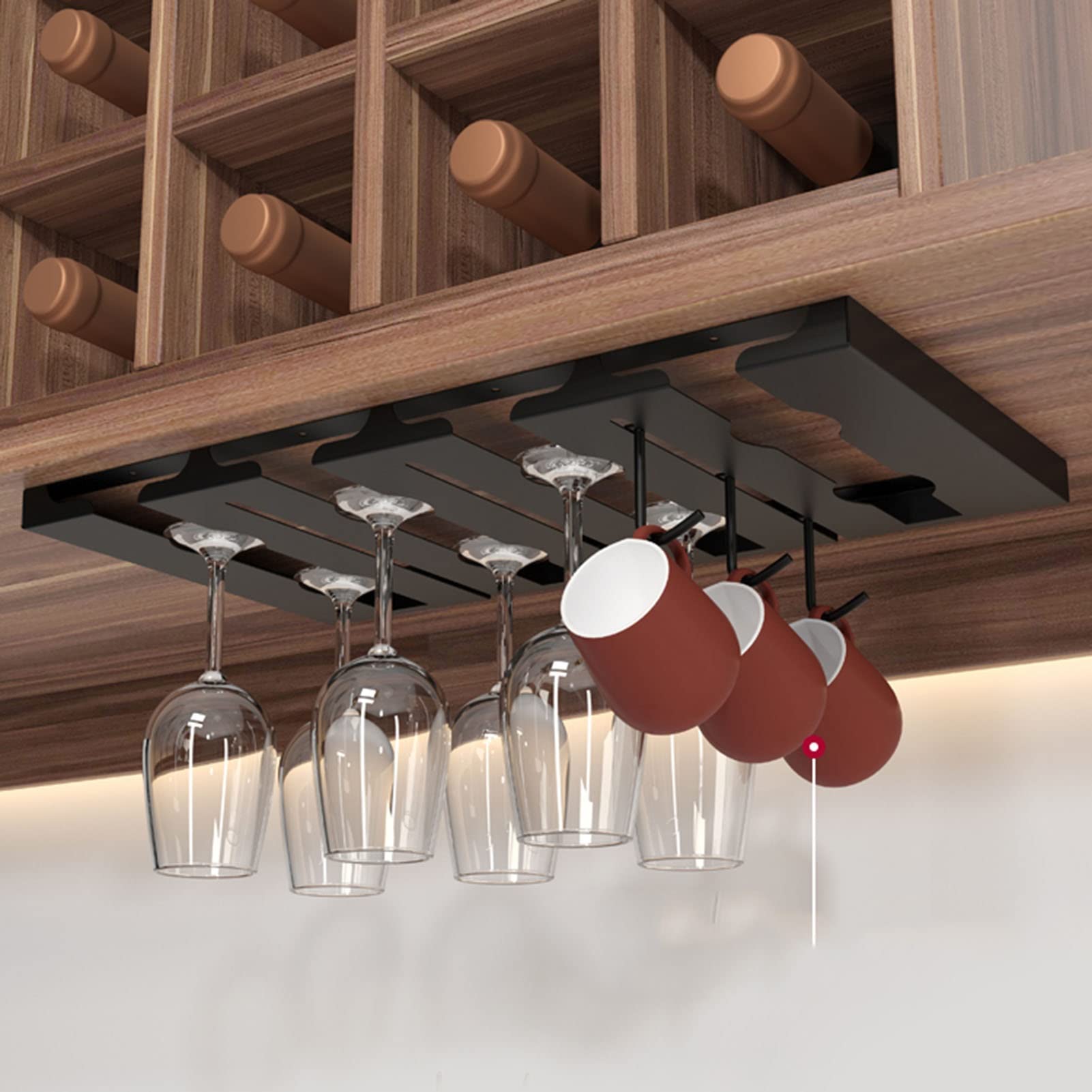4-Slot Stainless Steel Under Cabinet Wine Glass Rack - Stemware Holder for Kitchen, Bar & Restaurant - Perfect for Organizing Wine Glasses, Cocktail Cups & Drinkware in Small Spaces