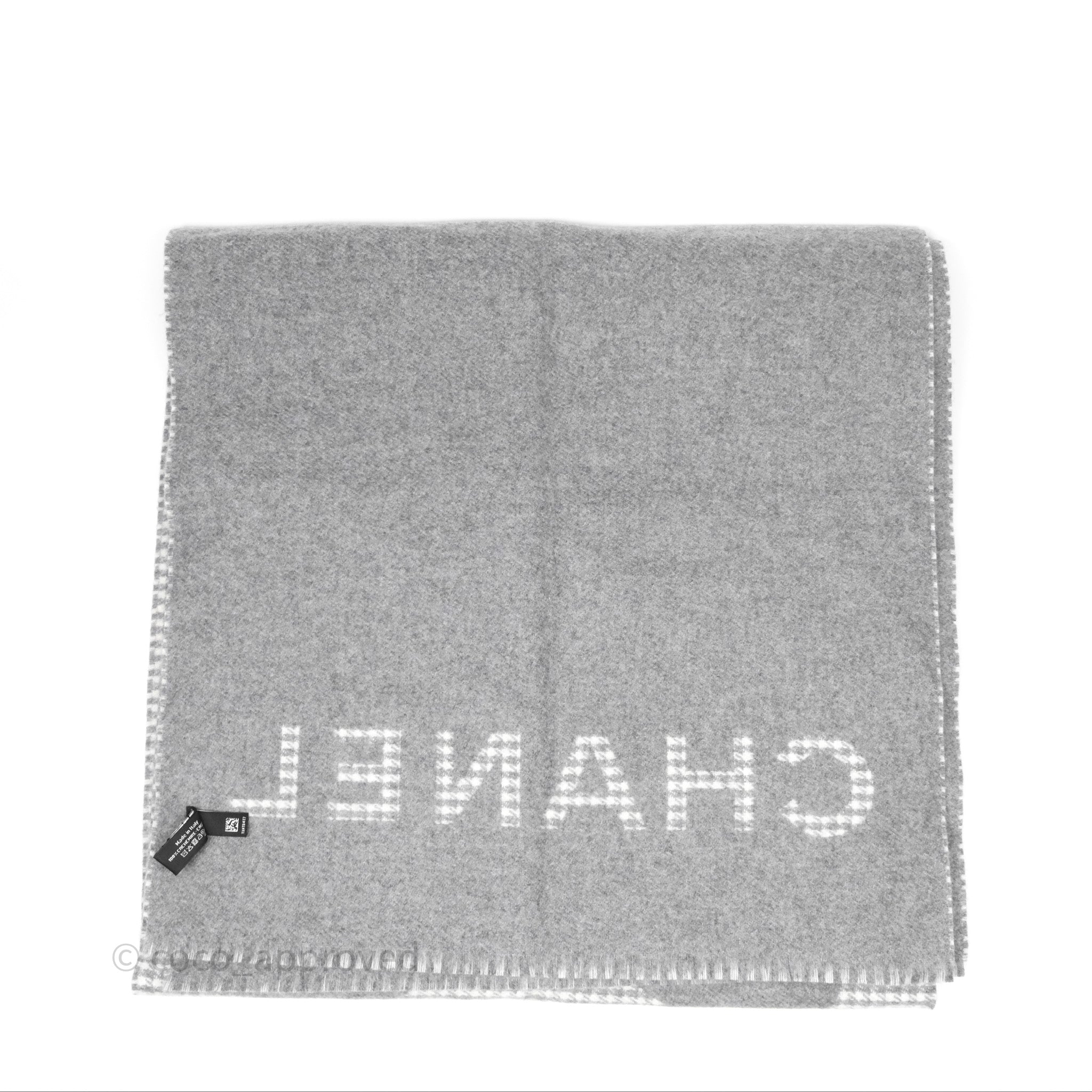 Chanel CC Reversible Cashmere Scarf - Grey & White 23B Collection | Luxury Winter Fashion Accessory for Women | Perfect for Gifts, Parties & Cold Weather