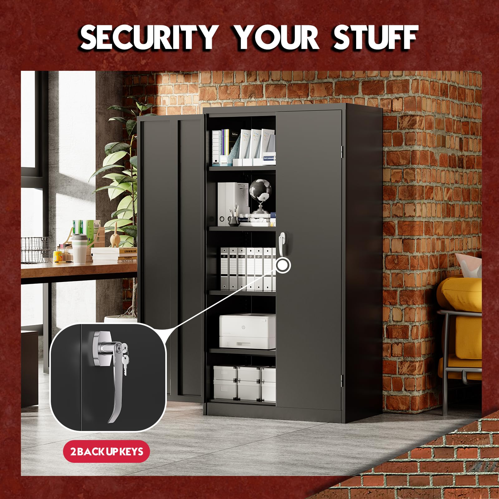 5-Tier Metal Garage Storage Cabinet with Locking Doors & 4 Adjustable Shelves - Heavy Duty Steel Tool Organizer for Home, Office, Workshop & Warehouse | Perfect for Storing Tools, Equipment & DIY Supplies