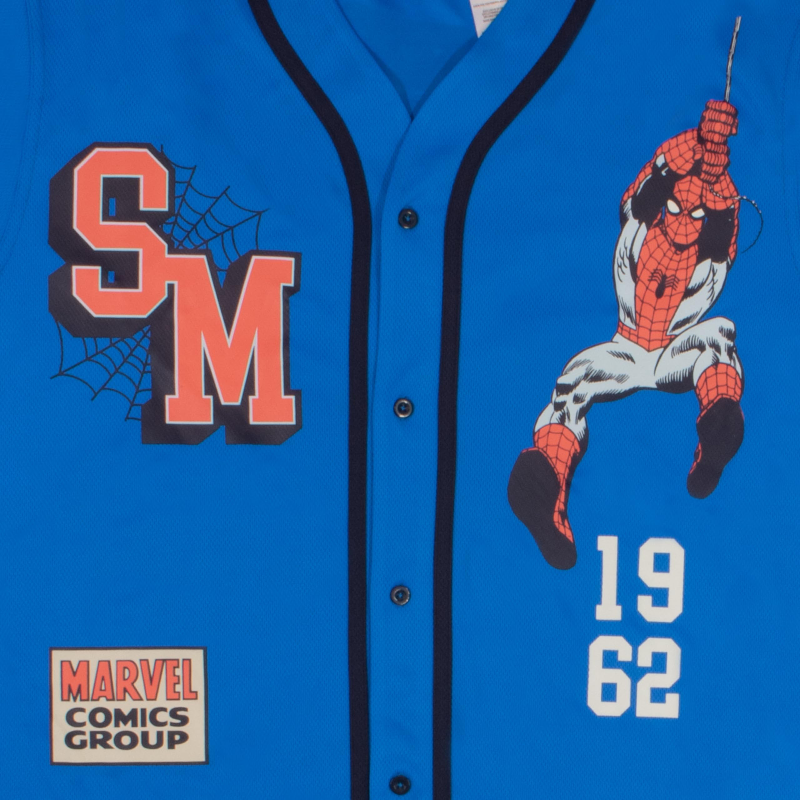 Marvel Comics Spider-Man Venom Retro Men's Baseball Jersey - Casual Button Down Short Sleeve Shirt for Superhero Fans | Perfect for Cosplay, Comic Con & Everyday Wear