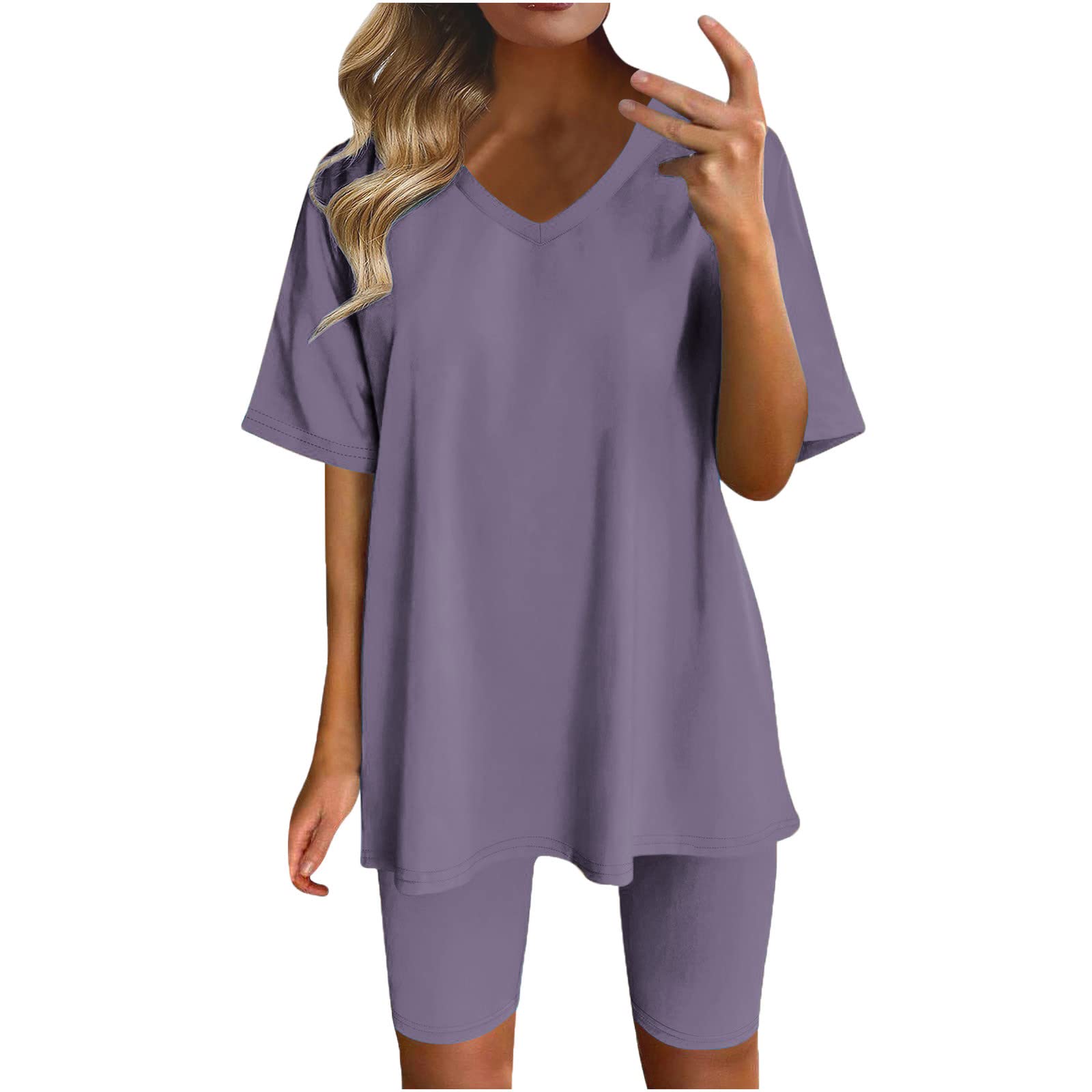 2023 Black Friday & Cyber Monday Deals - Plus Size 2-Piece Summer Outfit: V-Neck Short Sleeve Top & Yoga Shorts Set for Gym, Workout, Tennis & Casual Wear | Trendy Exercise Tracksuits for Women (Size 3X)