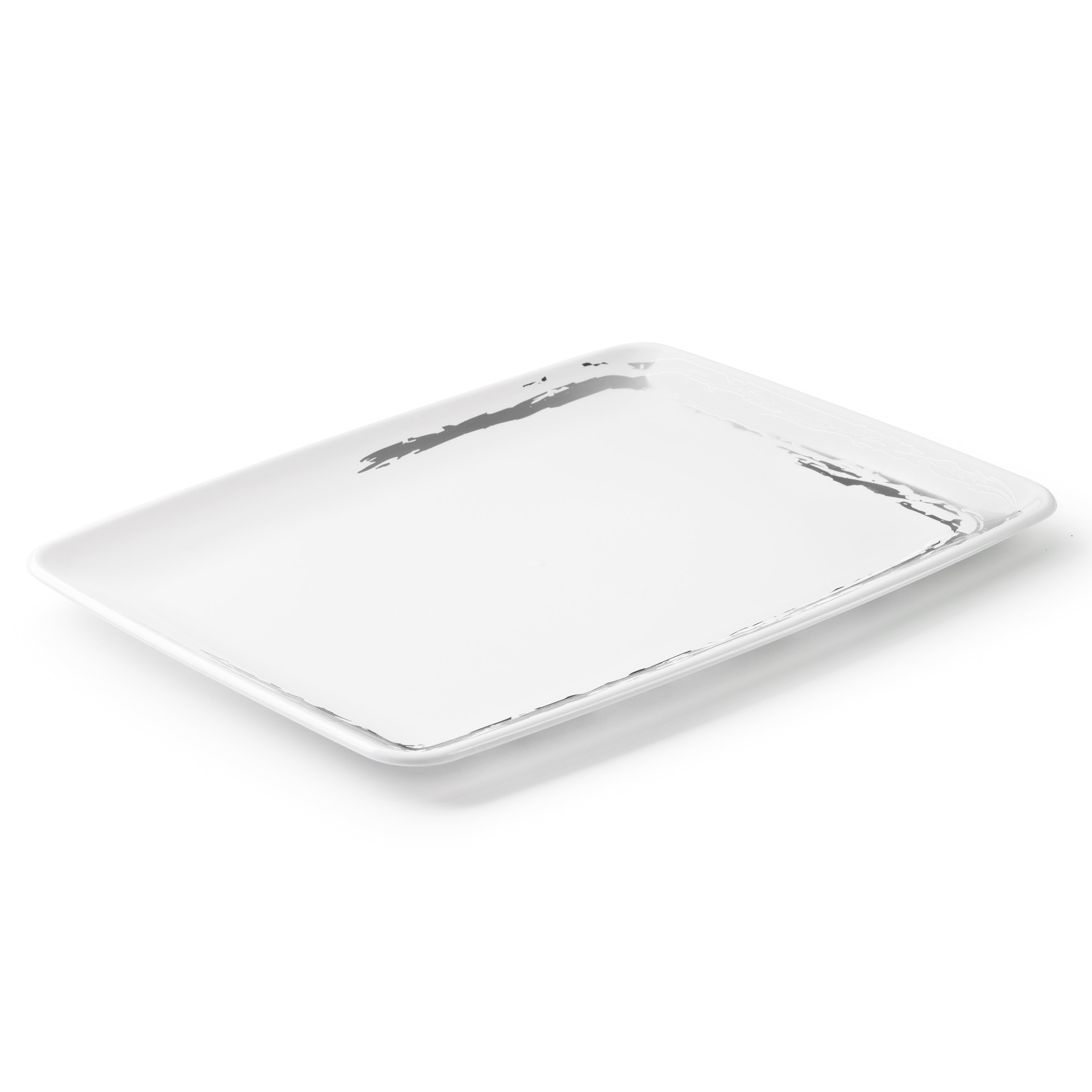 Premium White and Silver Rectangle Serving Dish Set - 2 Pack Elegant Platters for Dinner Parties, Buffets, and Holiday Entertaining