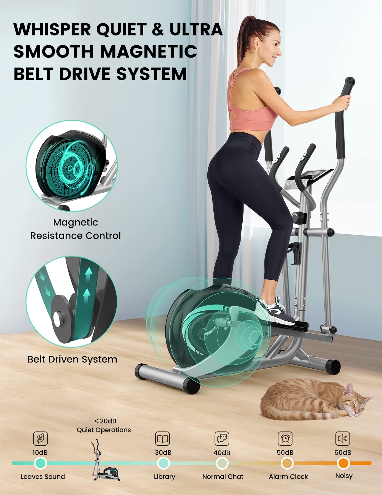 THERUN Magnetic Elliptical Machine for Home - Hyper-Quiet Compact Exercise Bike with 8-Level Resistance, 6KG Flywheel, Pulse Sensor & LCD Monitor - Perfect for Small Spaces, Home Gym & Cardio Workouts