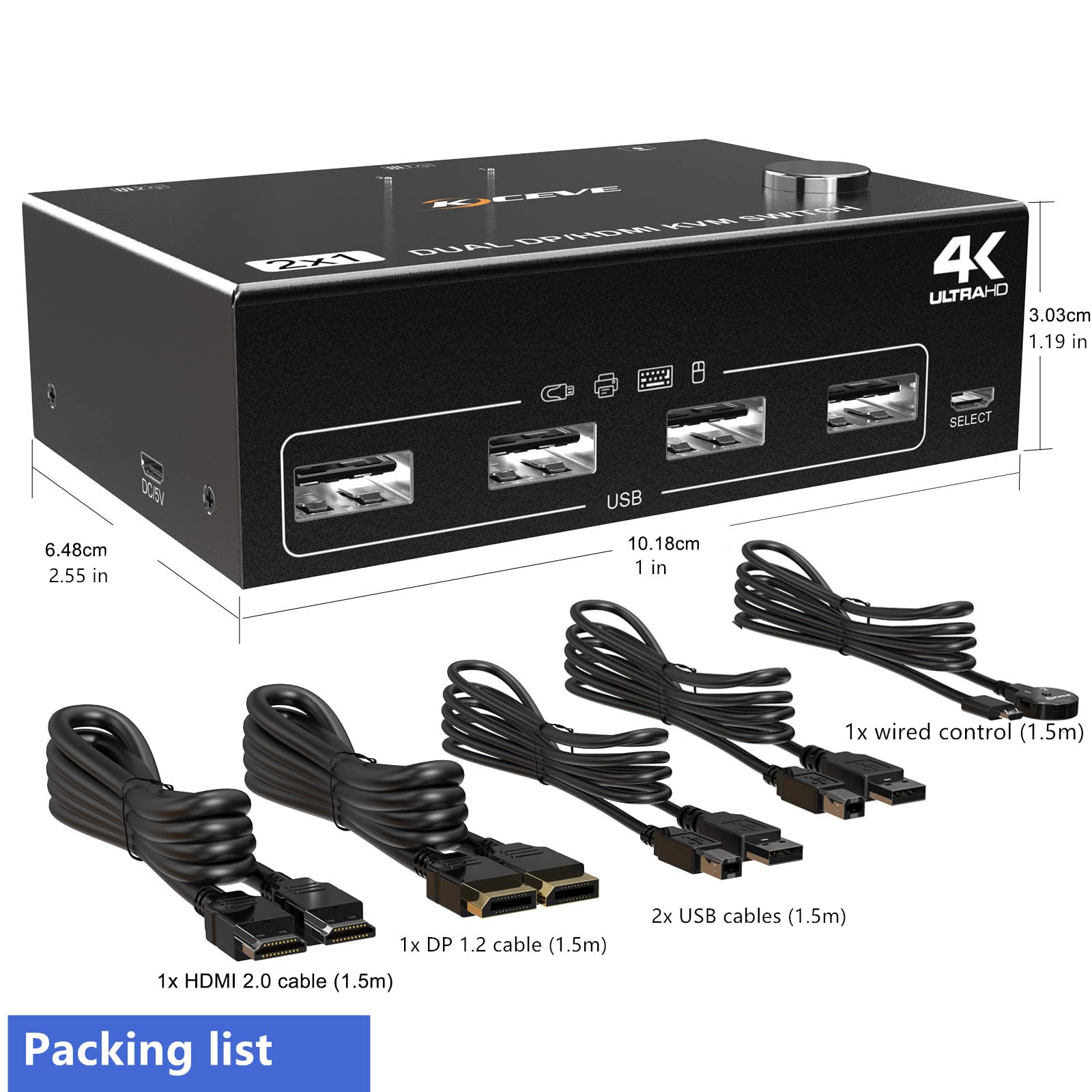 DP HDMI KVM Switch 2 Port 4K@60Hz - Dual Monitor USB KVM Switch for 2 Computers, Share Keyboard Mouse & Display - Perfect for Home Office, Gaming Setup and Multi-PC Workstations