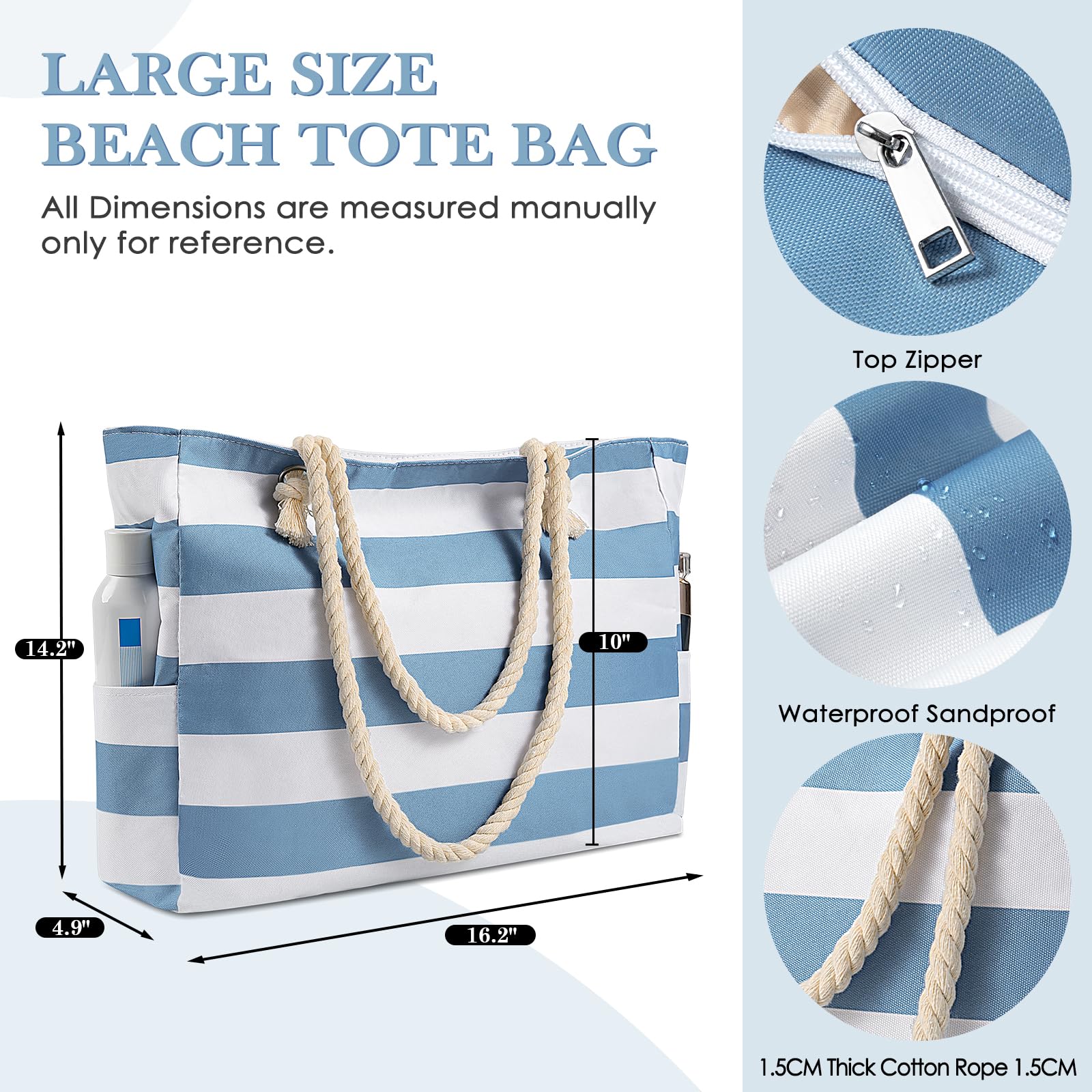 Waterproof Sandproof Large Beach Tote Bag for Women with Zipper - Perfect for Swimming, Pool, Travel & Outdoor Activities