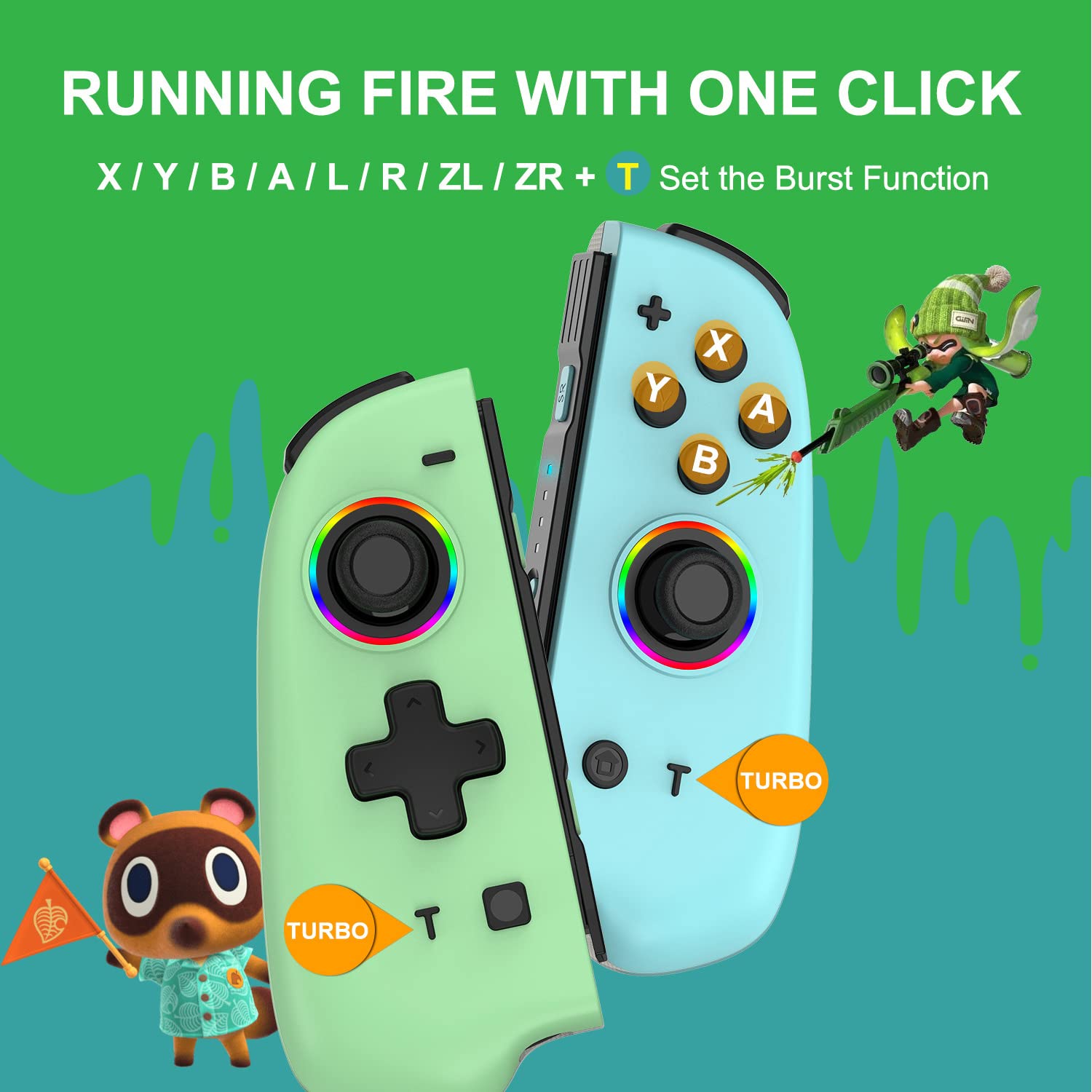 VANJUNN Switch Controllers for Nintendo Switch OLED & Joycon - Wireless Replacement Gamepad with Hand Grips, Turbo Function & 6-Axis Gyro | Perfect for Multiplayer Gaming, Travel & Family Entertainment