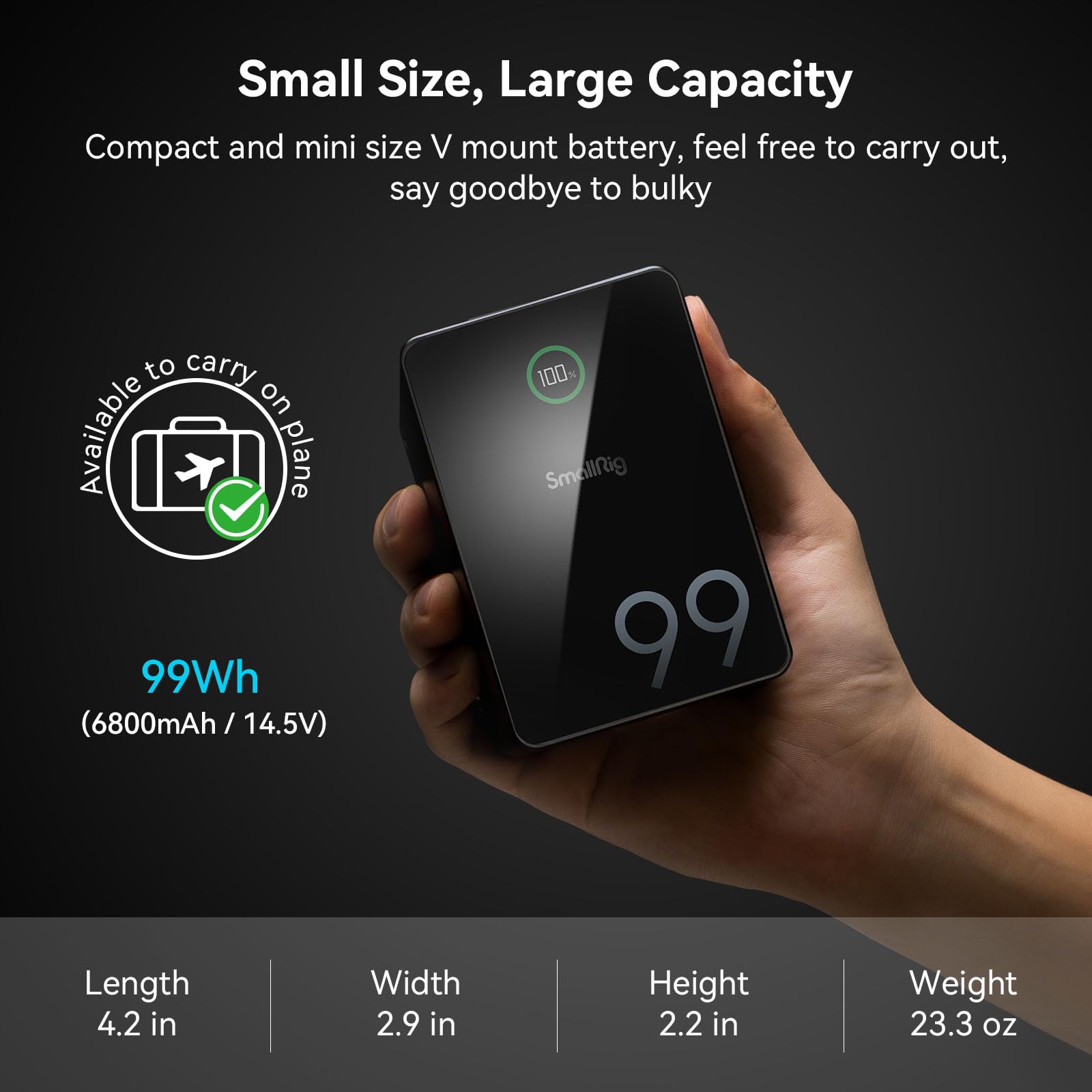 SMALLRIG VB99 Pro V Mount Battery - 99Wh/6800mAh, 100W Output, Fast 2.5H Charge, USB-C/DC/D-TAP/USB-A Ports, Smart Digital Display - Power for COB Video Lights, DSLR Cameras, Camcorders - Perfect for Film Production, Live Streaming & Outdoor Photography
