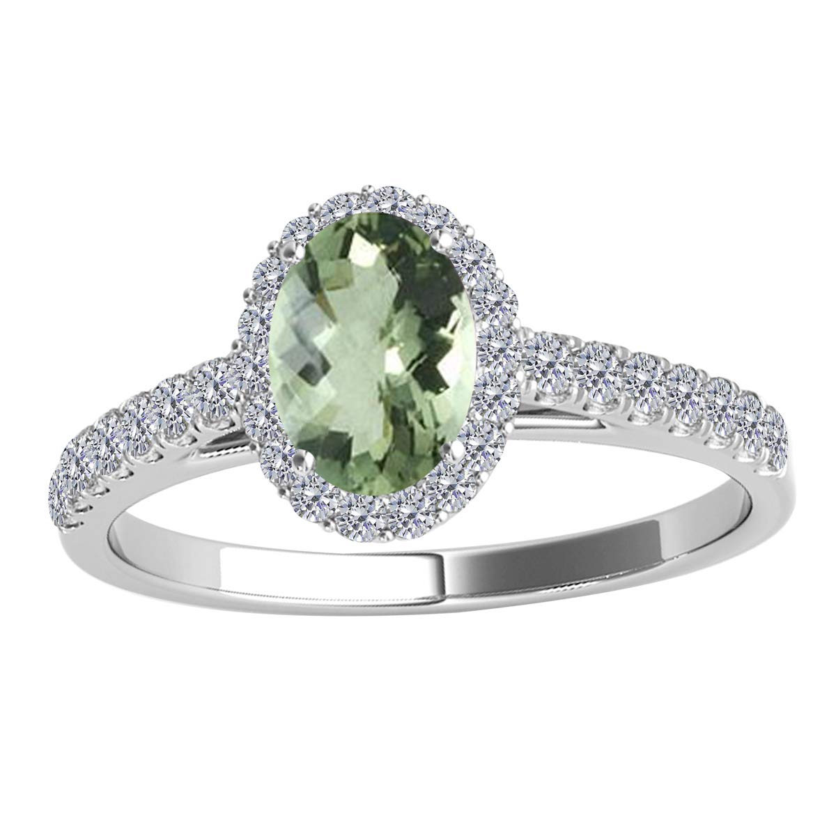 MauliJewels 10K White Gold Women's Ring with 1.77 Carat Diamond & Oval Green Amethyst in Shared-Prong Setting | Elegant Jewelry for Weddings, Anniversaries & Special Occasions