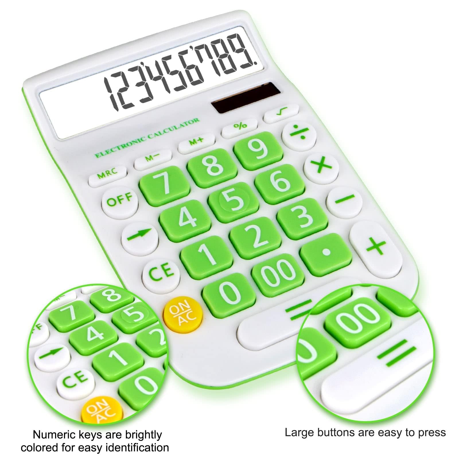 12-Digit Solar & Battery Powered Desktop Calculator with Large Display & Big Buttons - Dual Power Office Calculator for Accounting, Bookkeeping & School Math (Green) - Perfect for Home Office, Classroom & Business Use