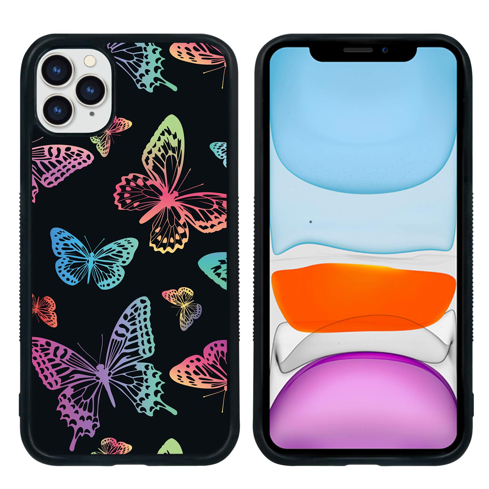 Butterfly Phone Case for iPhone 11 Pro Max 6.5 Inch - Shockproof Protective TPU Aluminum Case with Cute Neon Butterfly Design | Perfect for Girls & Women | Great for Everyday Use, Work, and Travel (NEON BUTTERFLY)