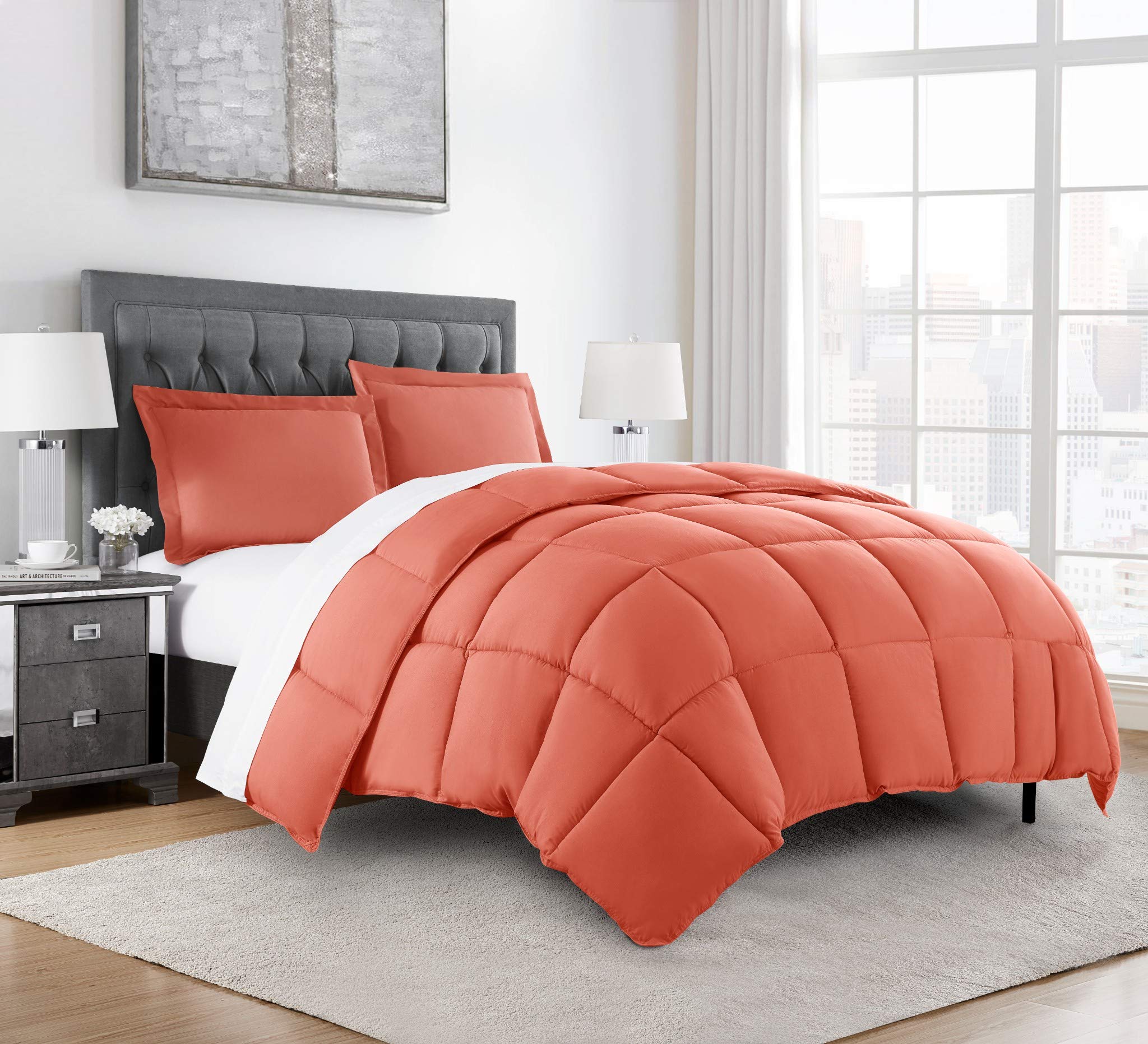 All Season 100% Cotton Comforter Set - Twin/Twin XL, 500 GSM, Ultra Soft & Fluffy, Winter Warmth, Box Stitched with Corner Tabs - Includes 2 Pillow Shams (3-Piece Set, Coral) - Perfect for Bedrooms, Guest Rooms & Dorm Decor