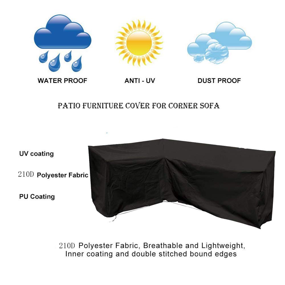 **Waterproof V-Shaped Sectional Sofa Cover 105x105 Inches - Dustproof Outdoor Indoor Patio Furniture Protector for Veranda, Garden, Backyard & Balcony Use**