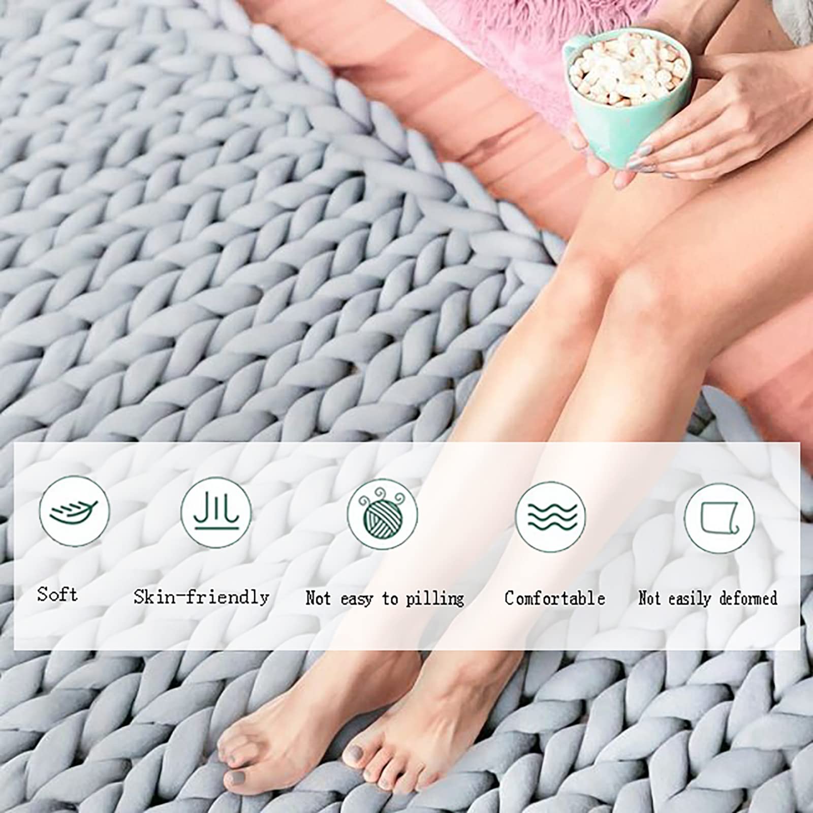 Chunky Knit Blanket - Handmade Tightly Woven Warm & Soft Throw - Cozy Home Decor for Bedroom, Sofa, Nursery - Perfect Baby Shower Gift & Winter Comfort