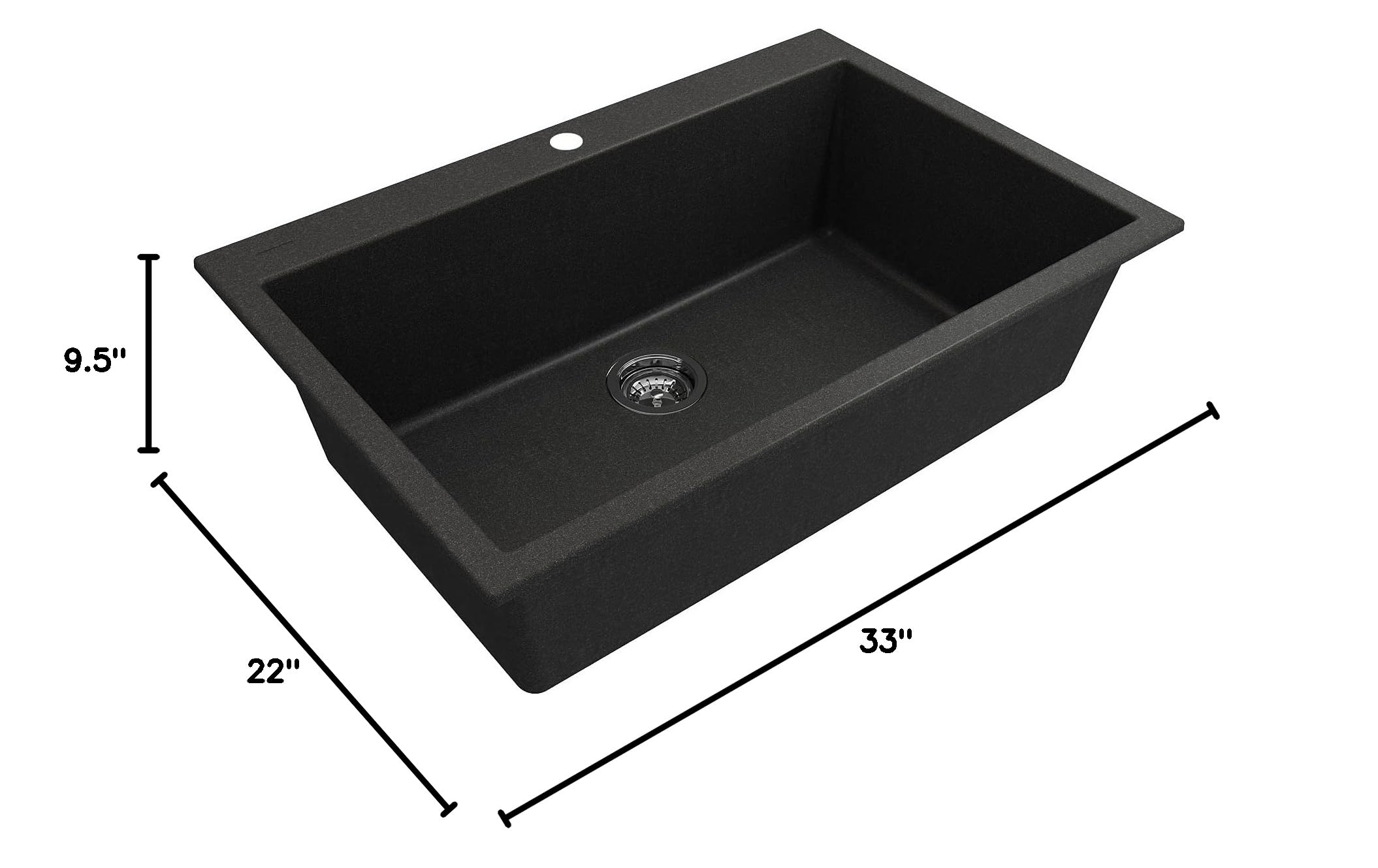 BOCCHI Campino Uno 33-inch Metallic Black Granite Composite Single Bowl Kitchen Sink with Dual Mount & Accessories - Includes Chrome Faucet for Modern Home Kitchen Renovation