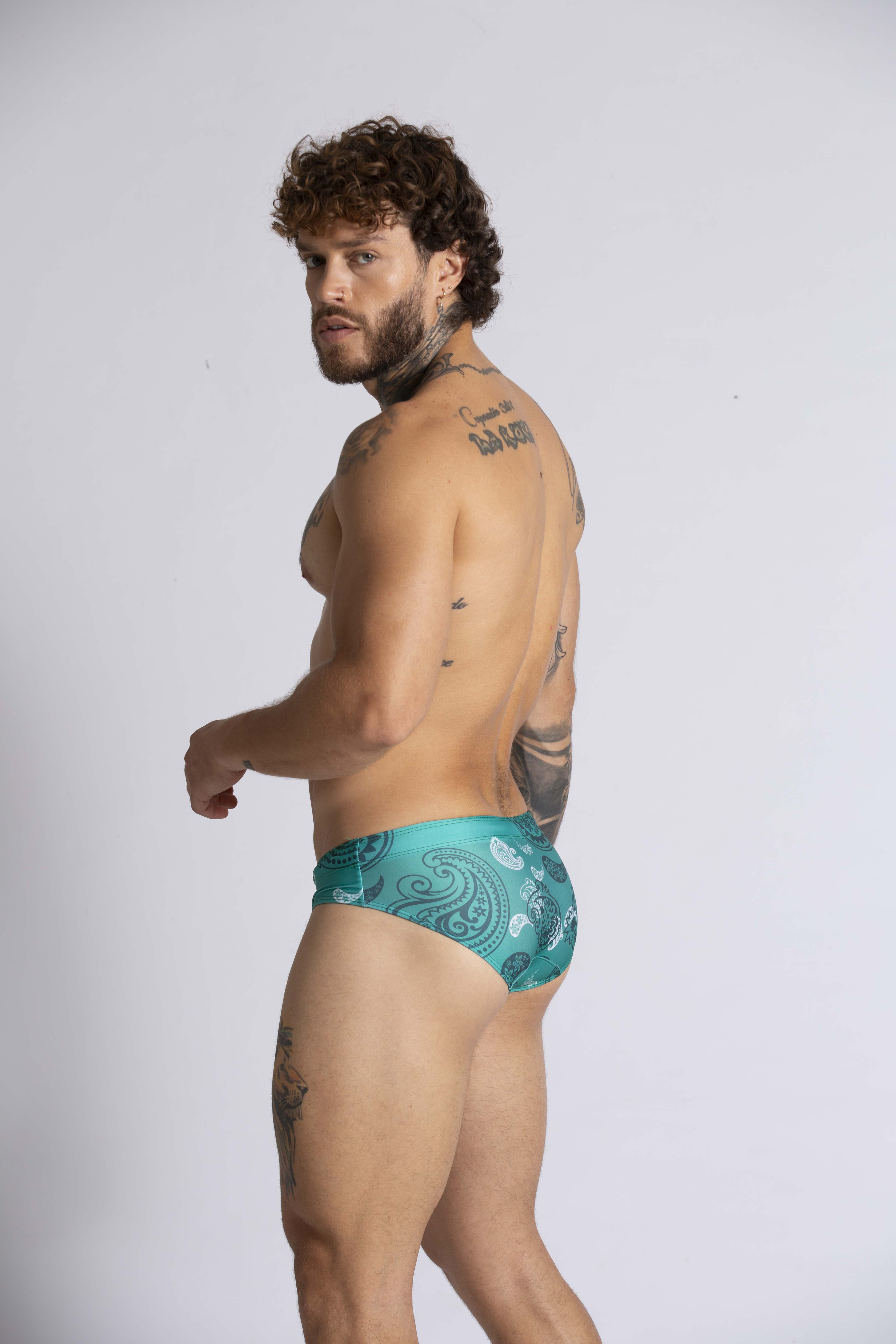 Gigo Paradise Men's Swim Briefs - Teal Blue Quick-Dry Swim Trunks for Beach, Pool & Water Sports